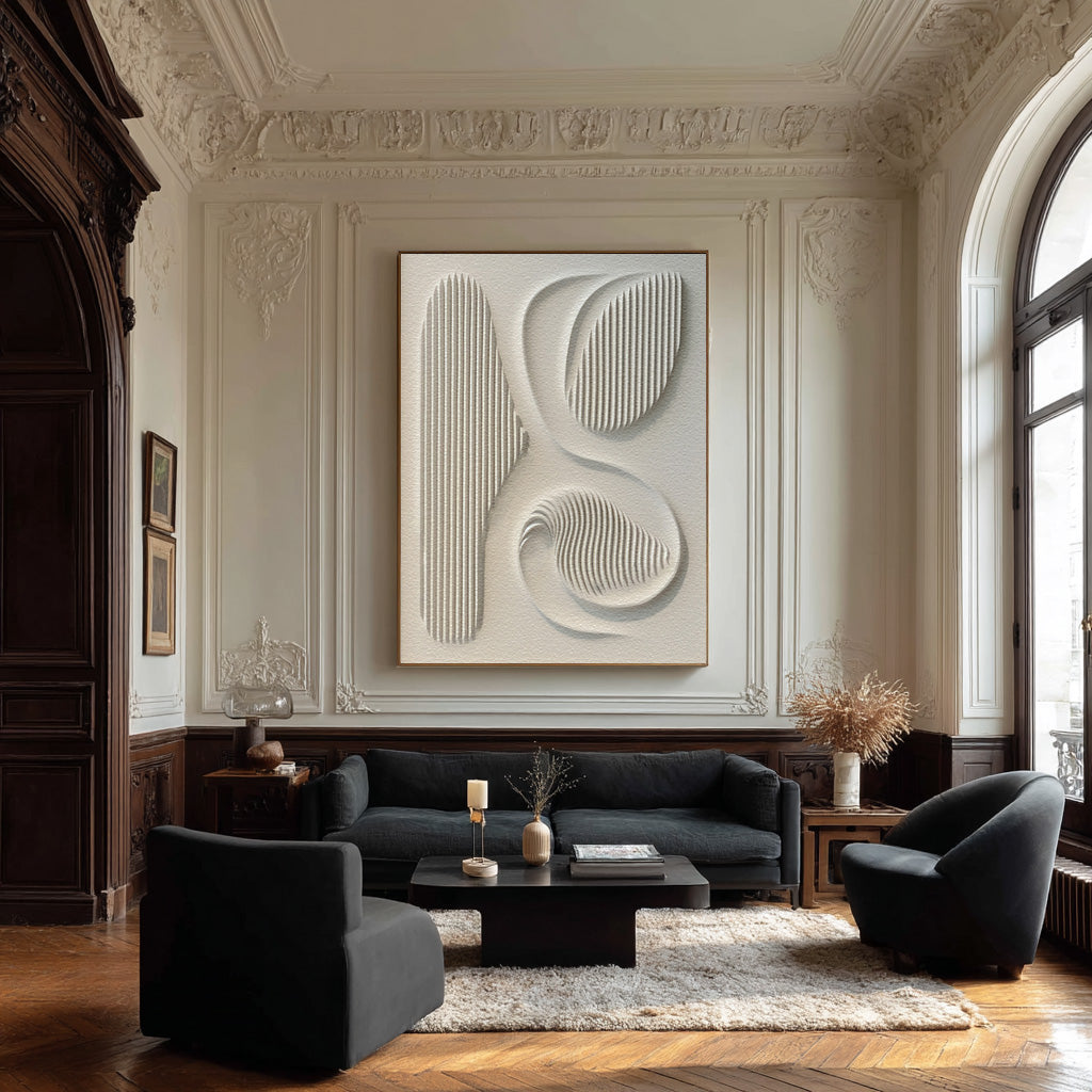 Large Abstract White Relief Art - Modern Textured Wall Decor #WG 083