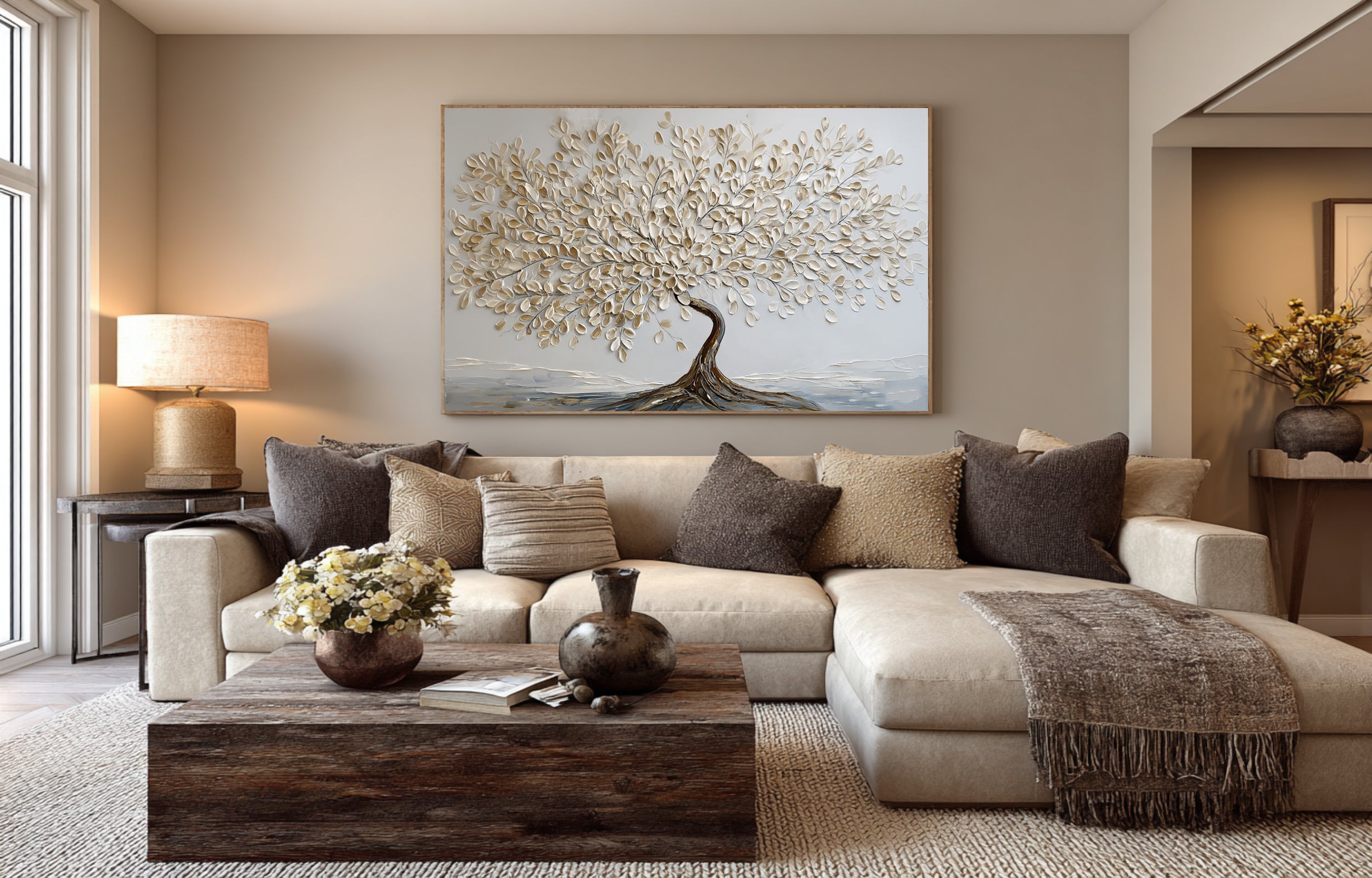 Neutral Tone Tree Painting with Gold Highlights #WG 063