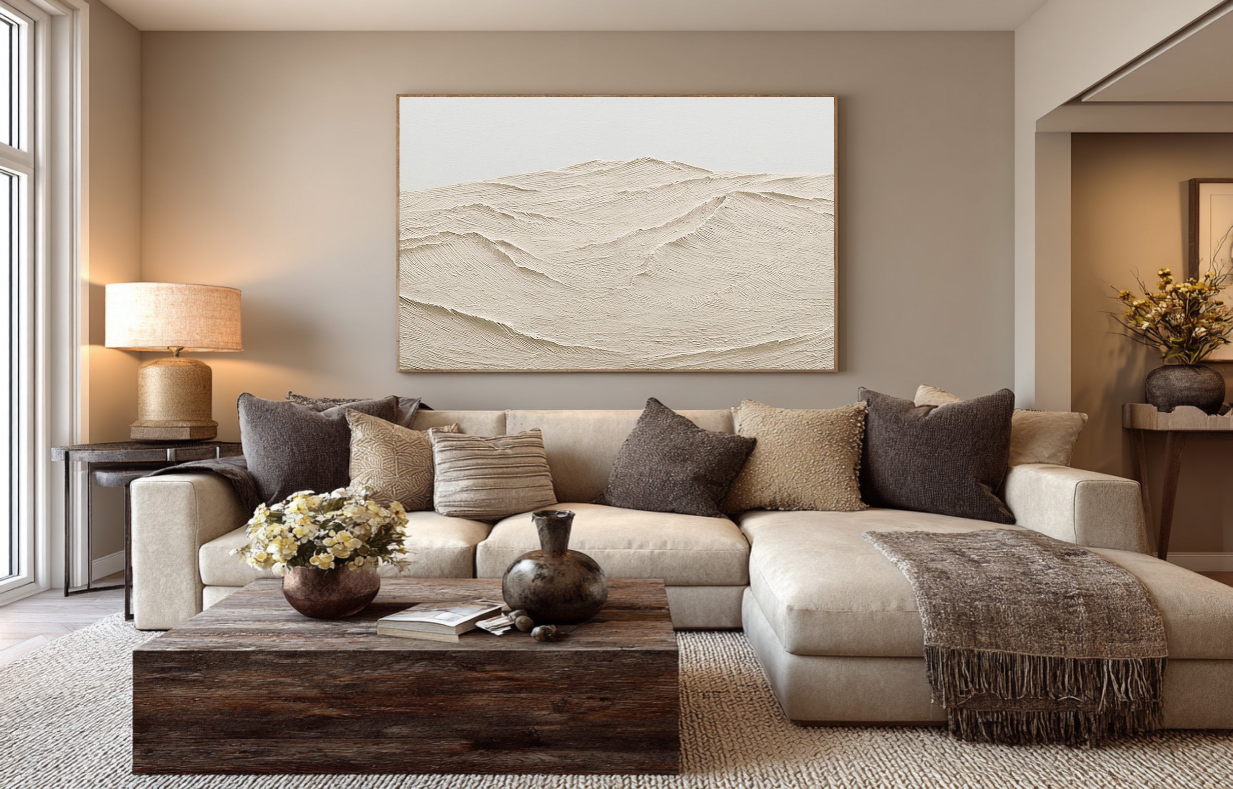Large Impasto Abstract Hills Horizon Art Home Decor #WG 075