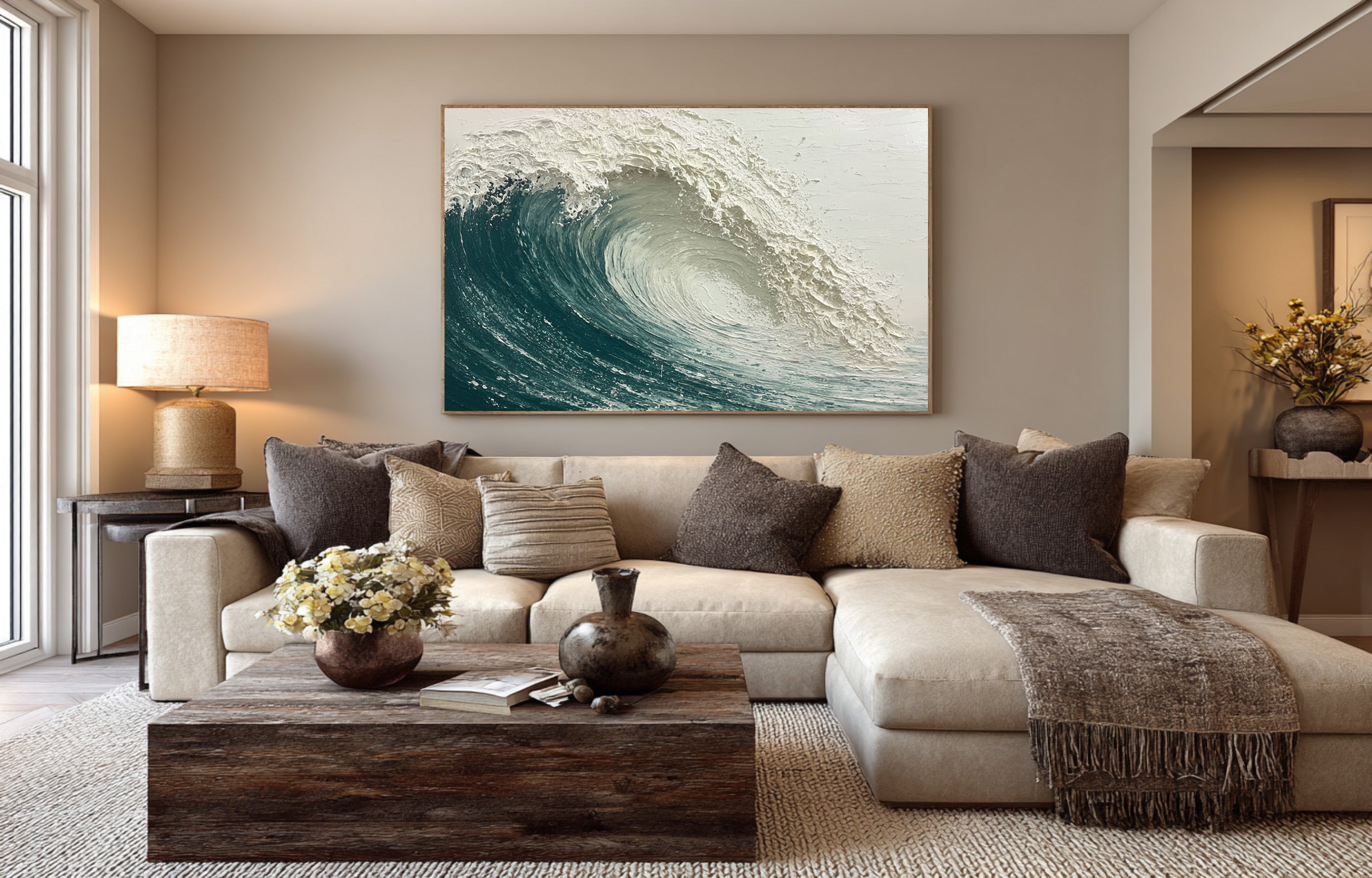 Dynamic Textured Art Modern Blue Wave Scene #WG 060