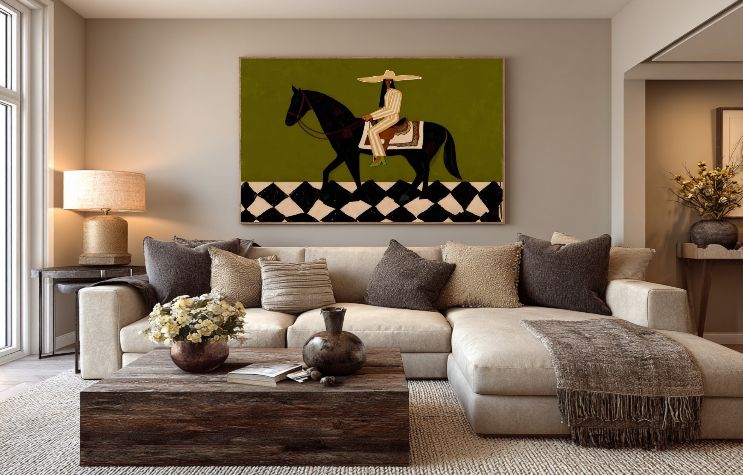Large Designer Horse Rider Artwork Luxury Contemporary Wall Decor