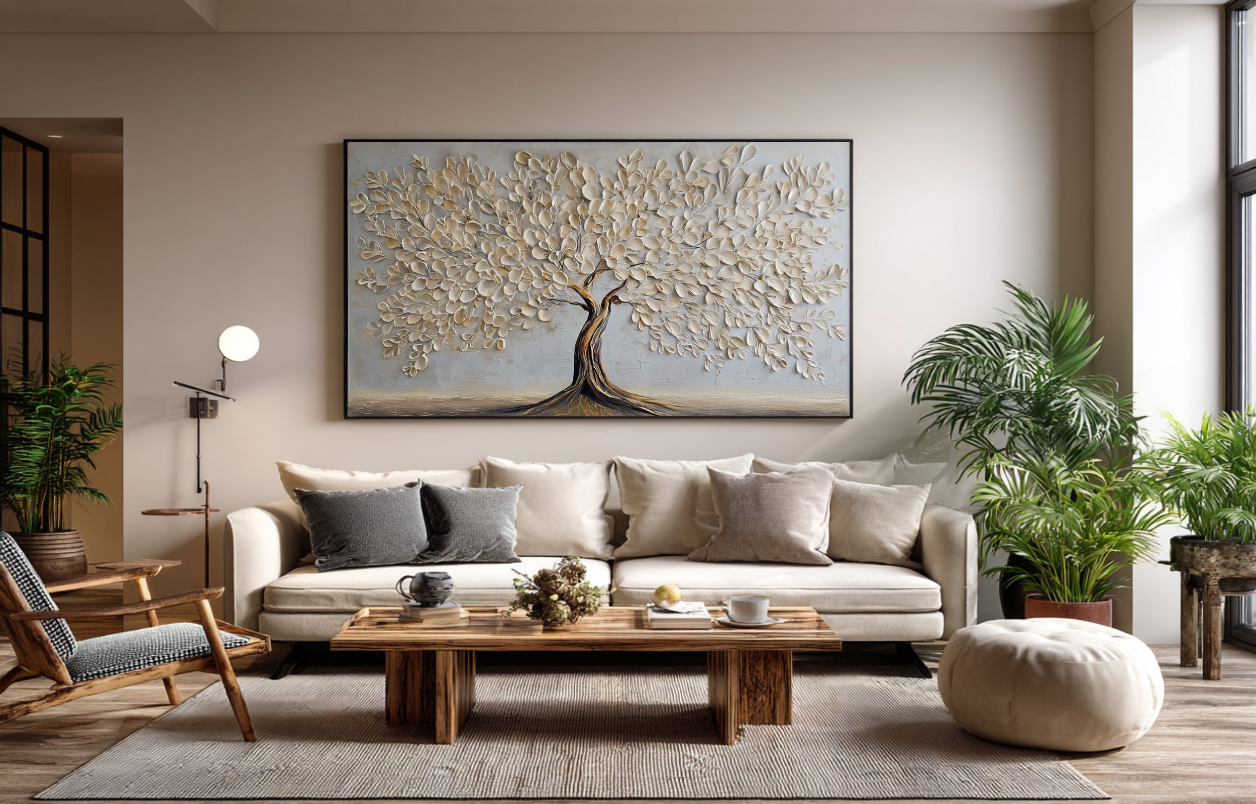 Gold and White Tree Wall Decor: Textured Abstract Art #WG 064