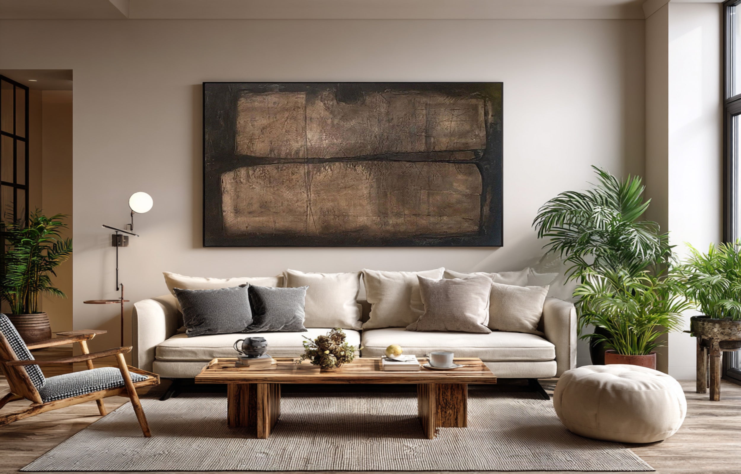 Large Textured Brown Abstract Art for Living Room #WG 076