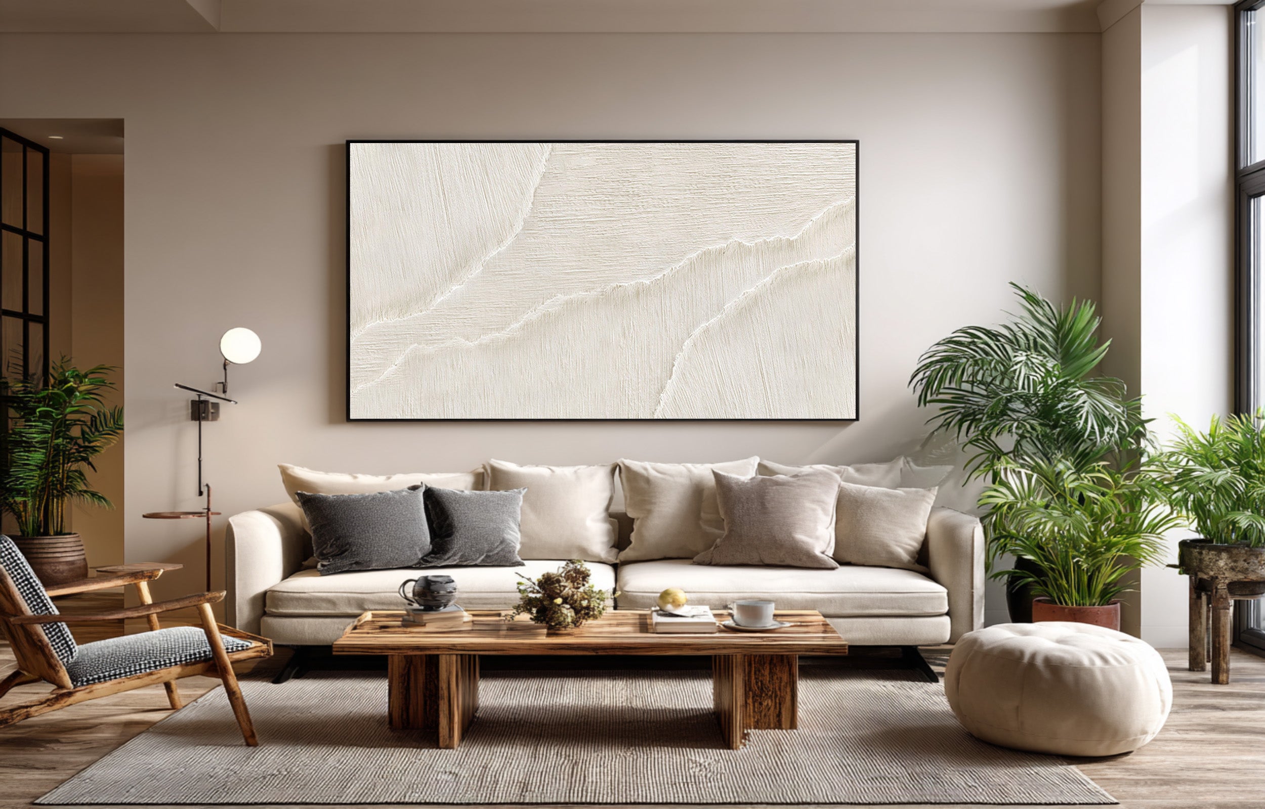 Contemporary Textured Abstract | Off-White Living Room Art #WG 067