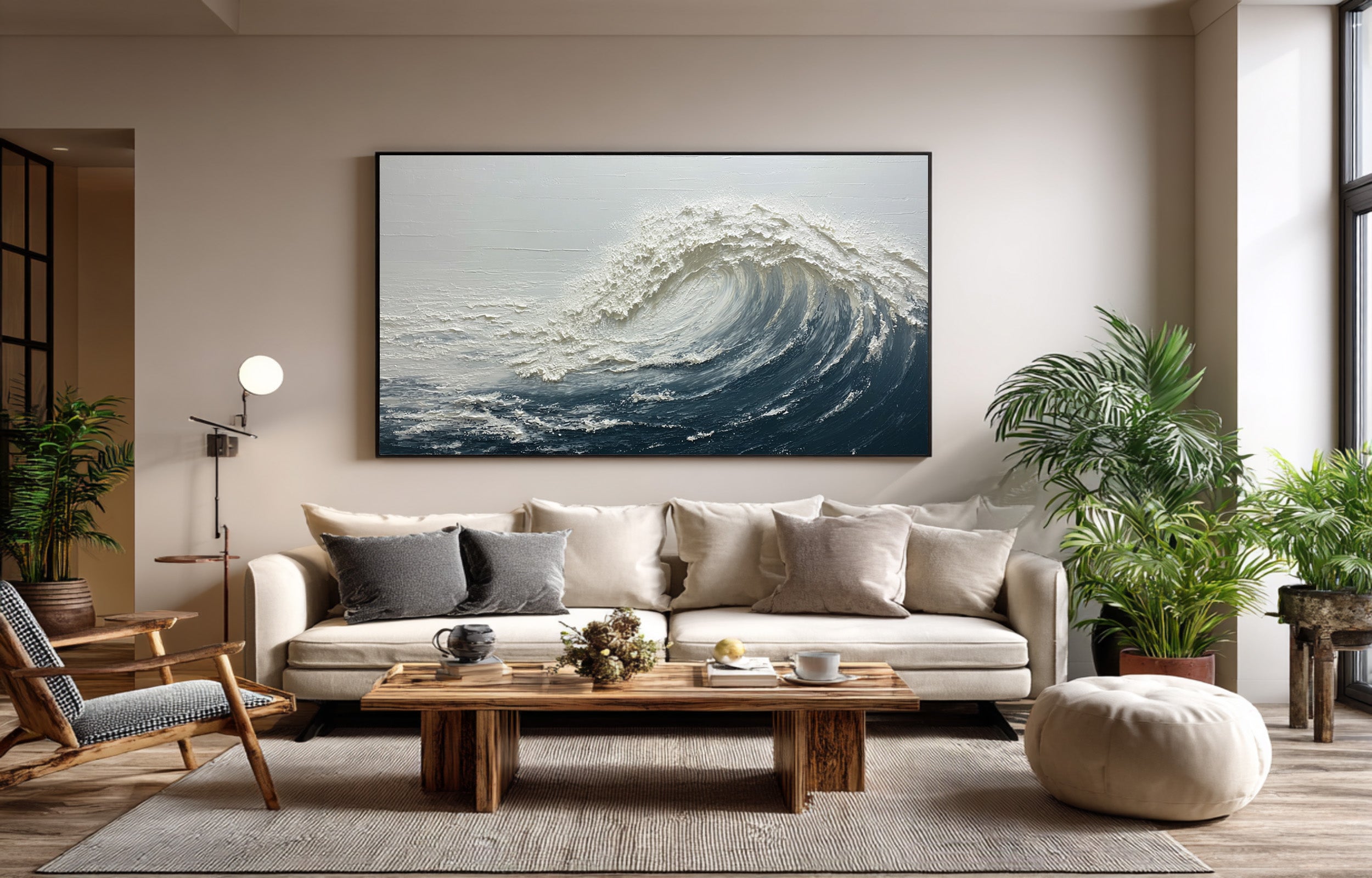 Abstract Seascape Art Blue White Waves Decor #WG 059