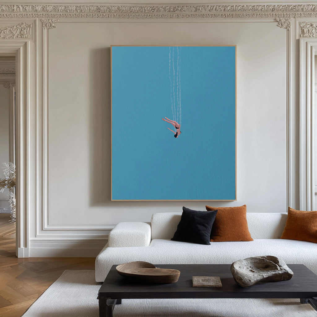 The Diver Motion Art Contemporary Blue Painting #WG 095