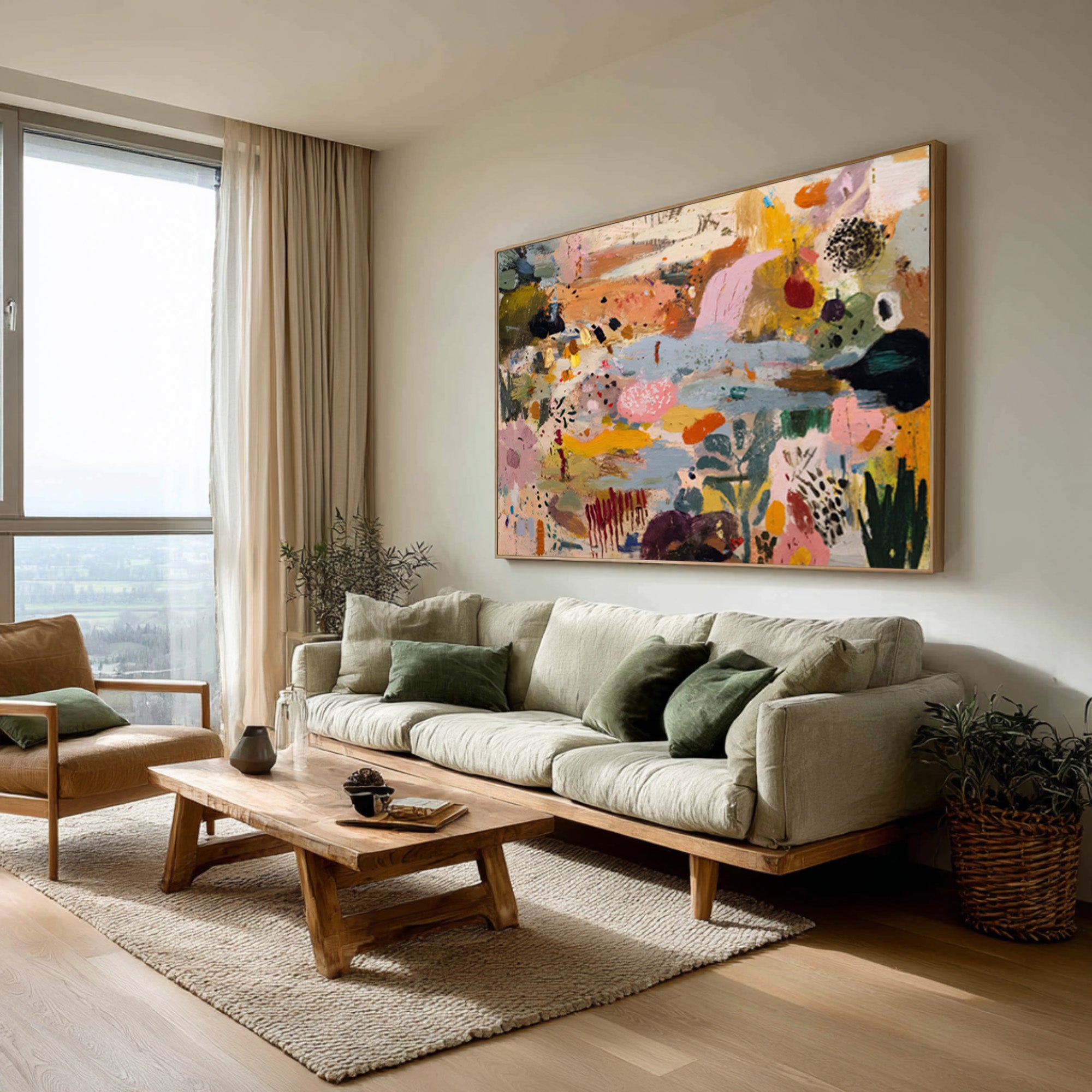 Large Colorful Abstract Landscape Painting for Living Room