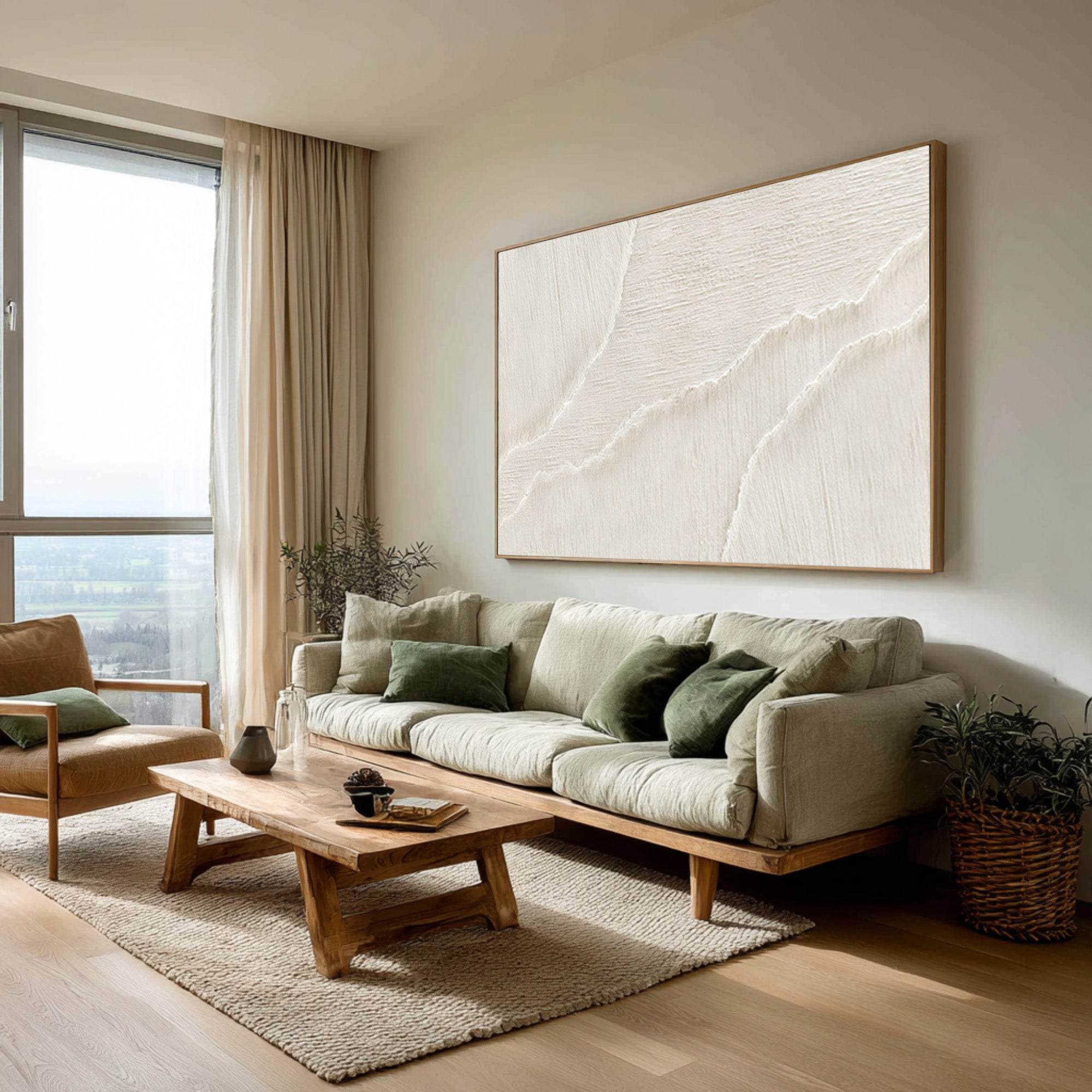 Contemporary Textured Abstract | Off-White Living Room Art #WG 067