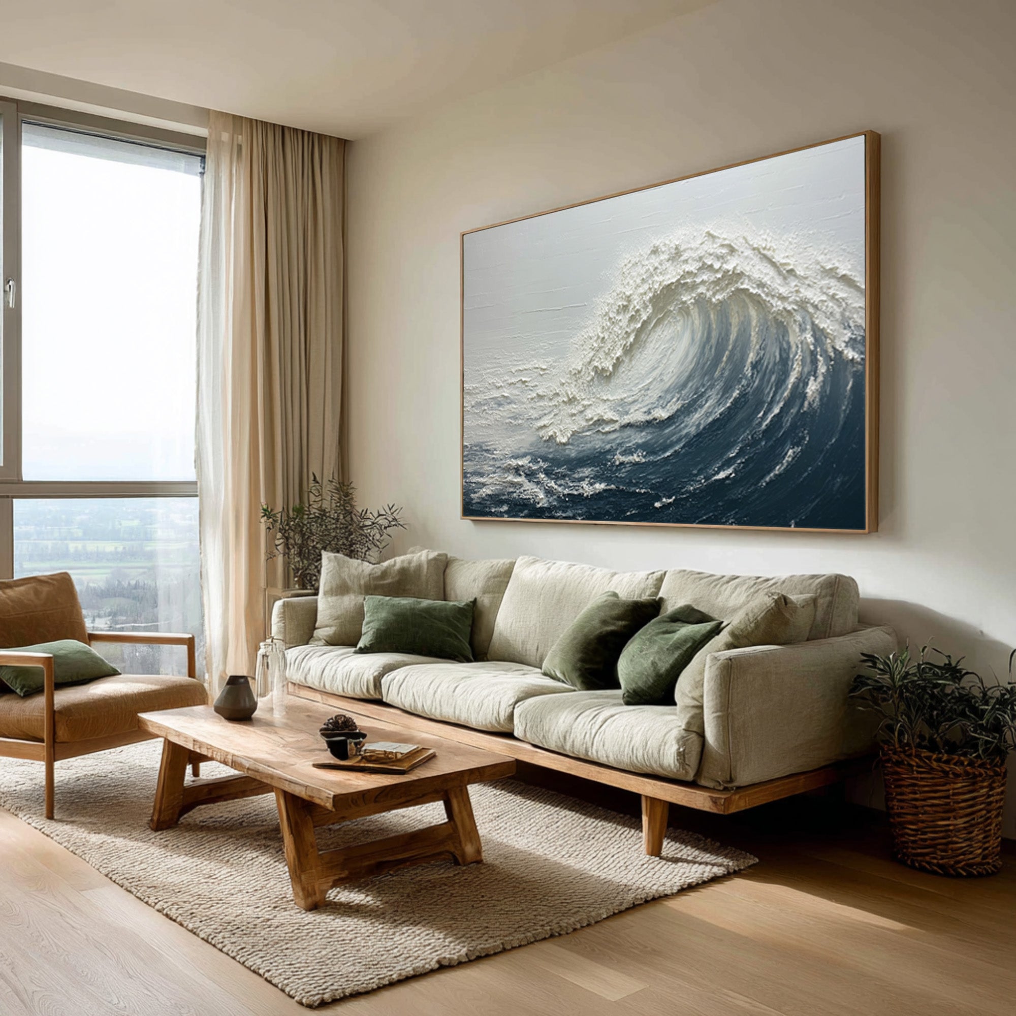 Abstract Seascape Art Blue White Waves Decor #WG 059