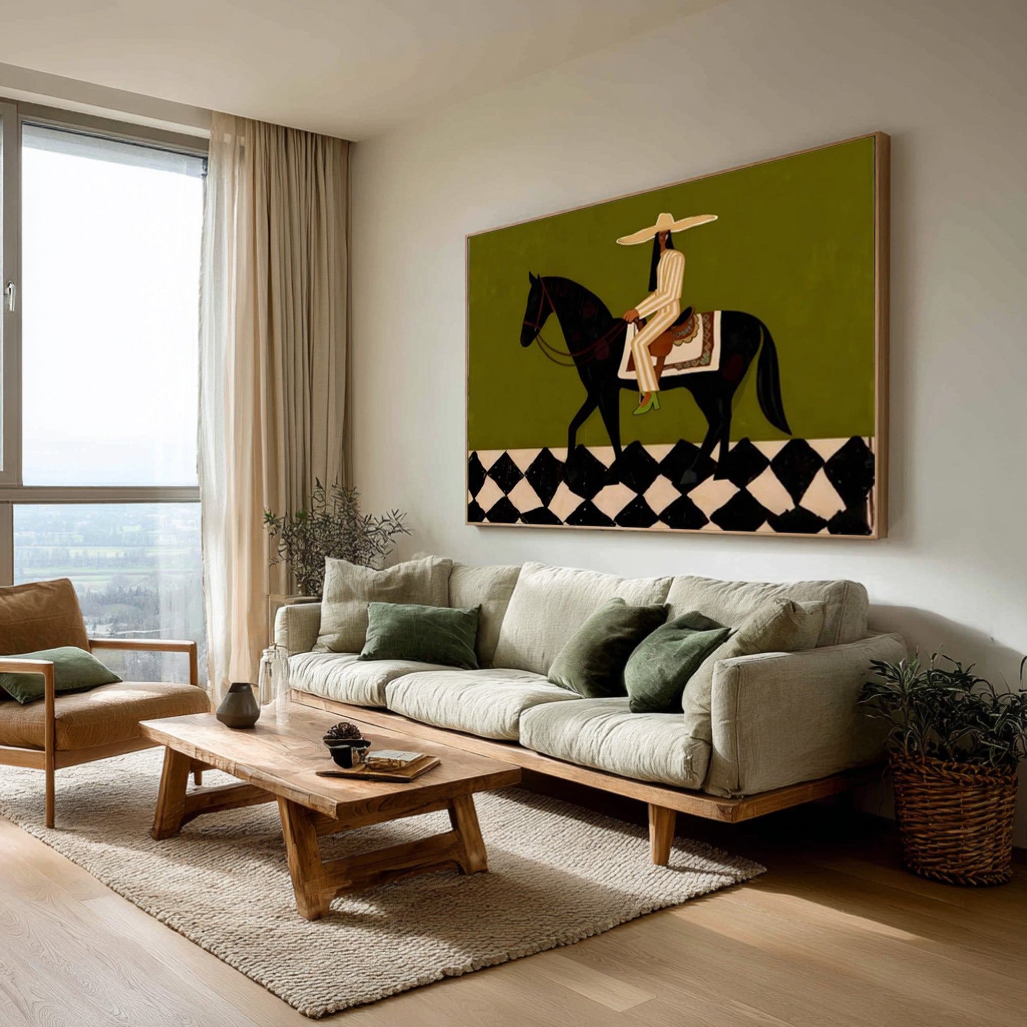Large Designer Horse Rider Artwork Luxury Contemporary Wall Decor