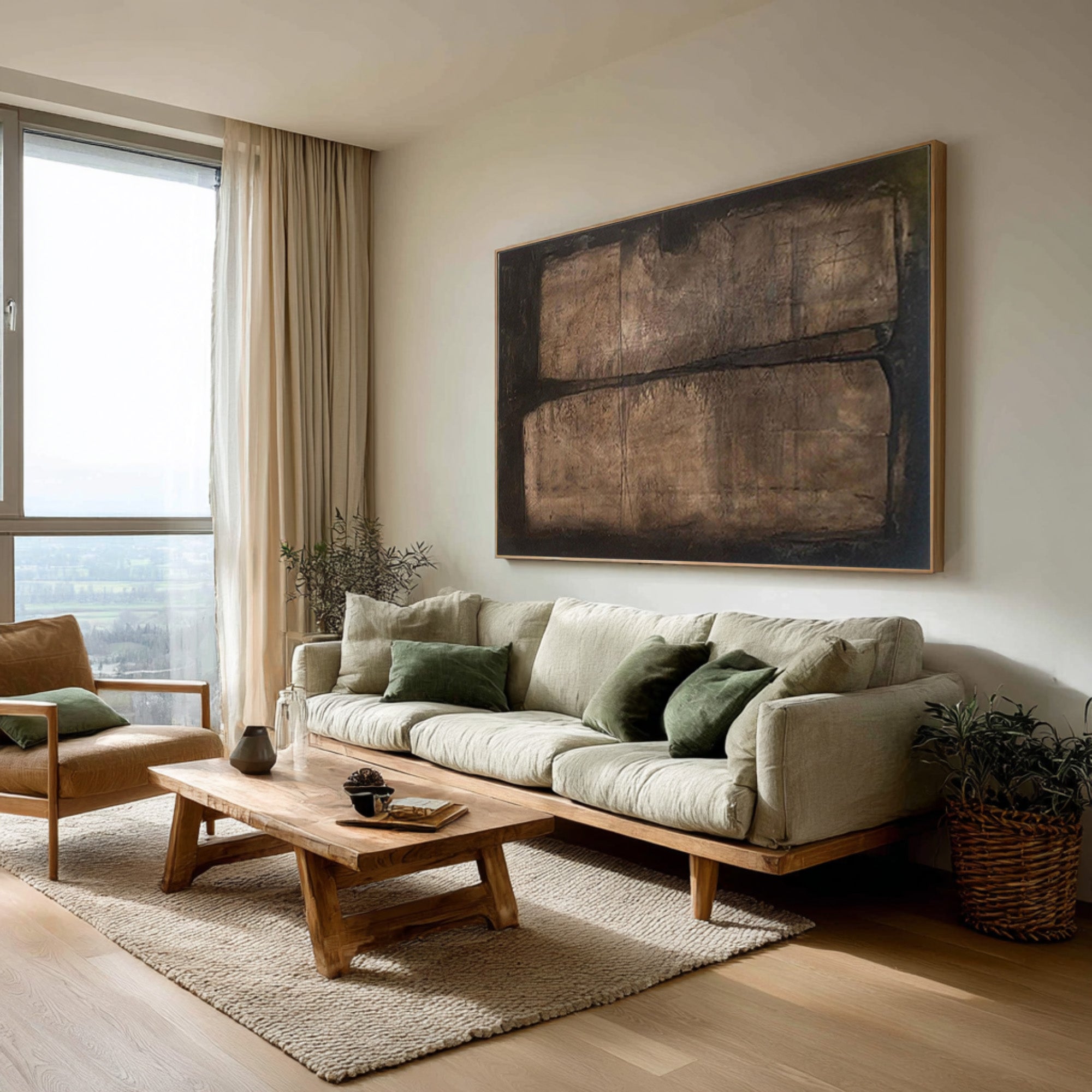 Large Textured Brown Abstract Art for Living Room #WG 076