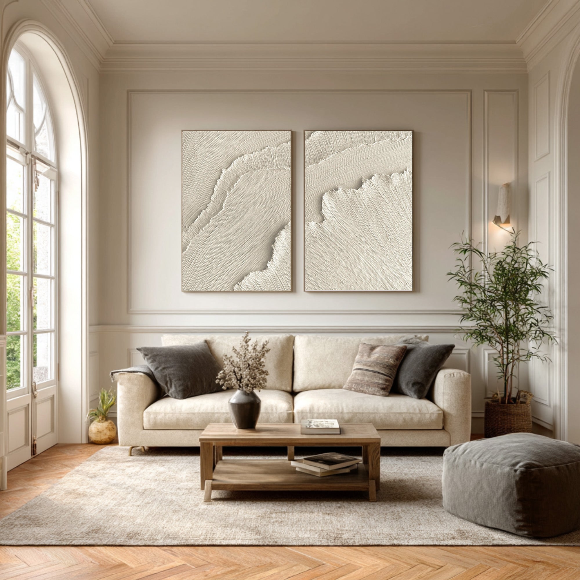 Elegant Beige Textured Art Pair Architectural Interior #WG 073