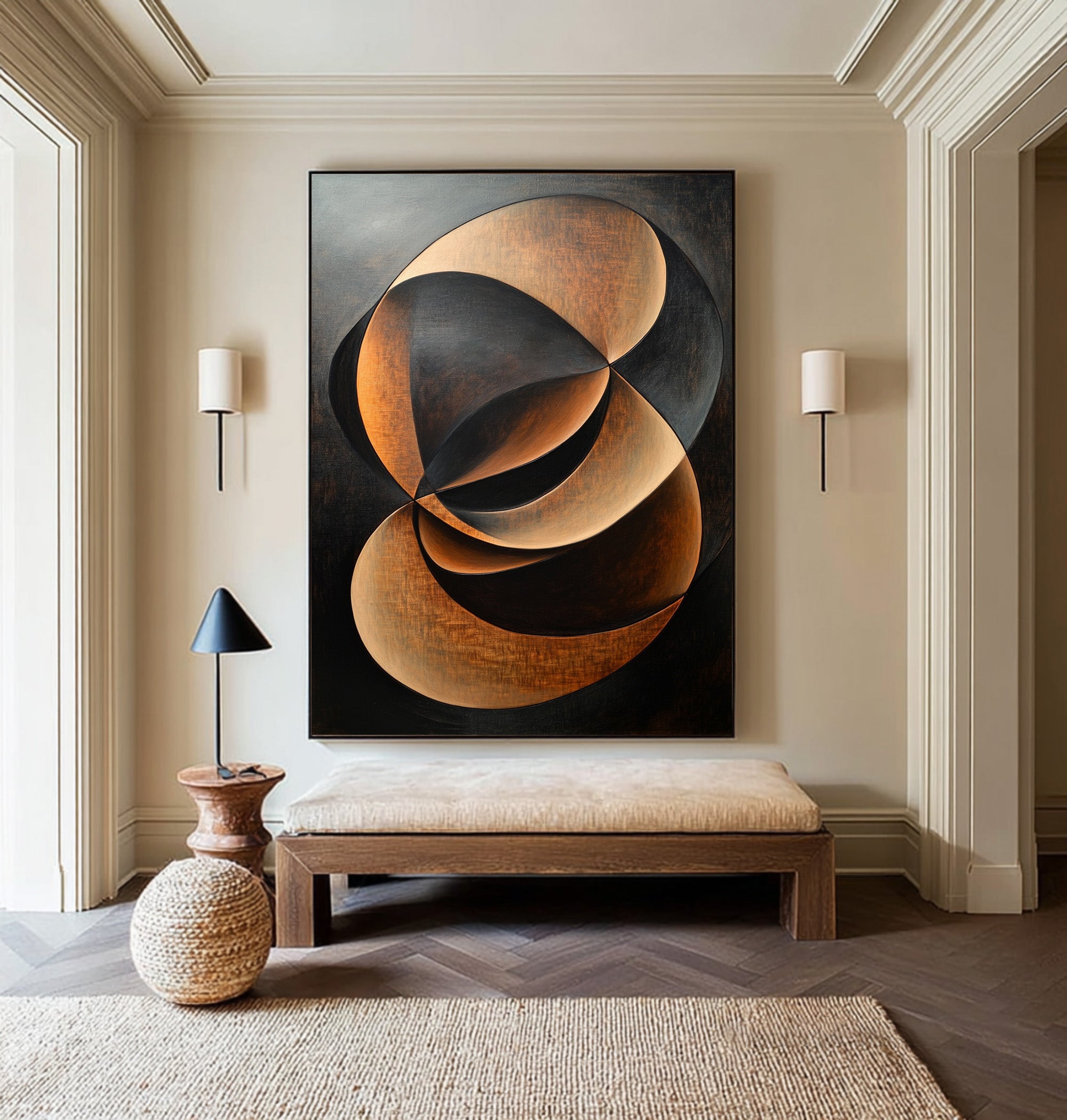 Metallic Swirl Abstract Art Bronze and Black Canvas #WG 094