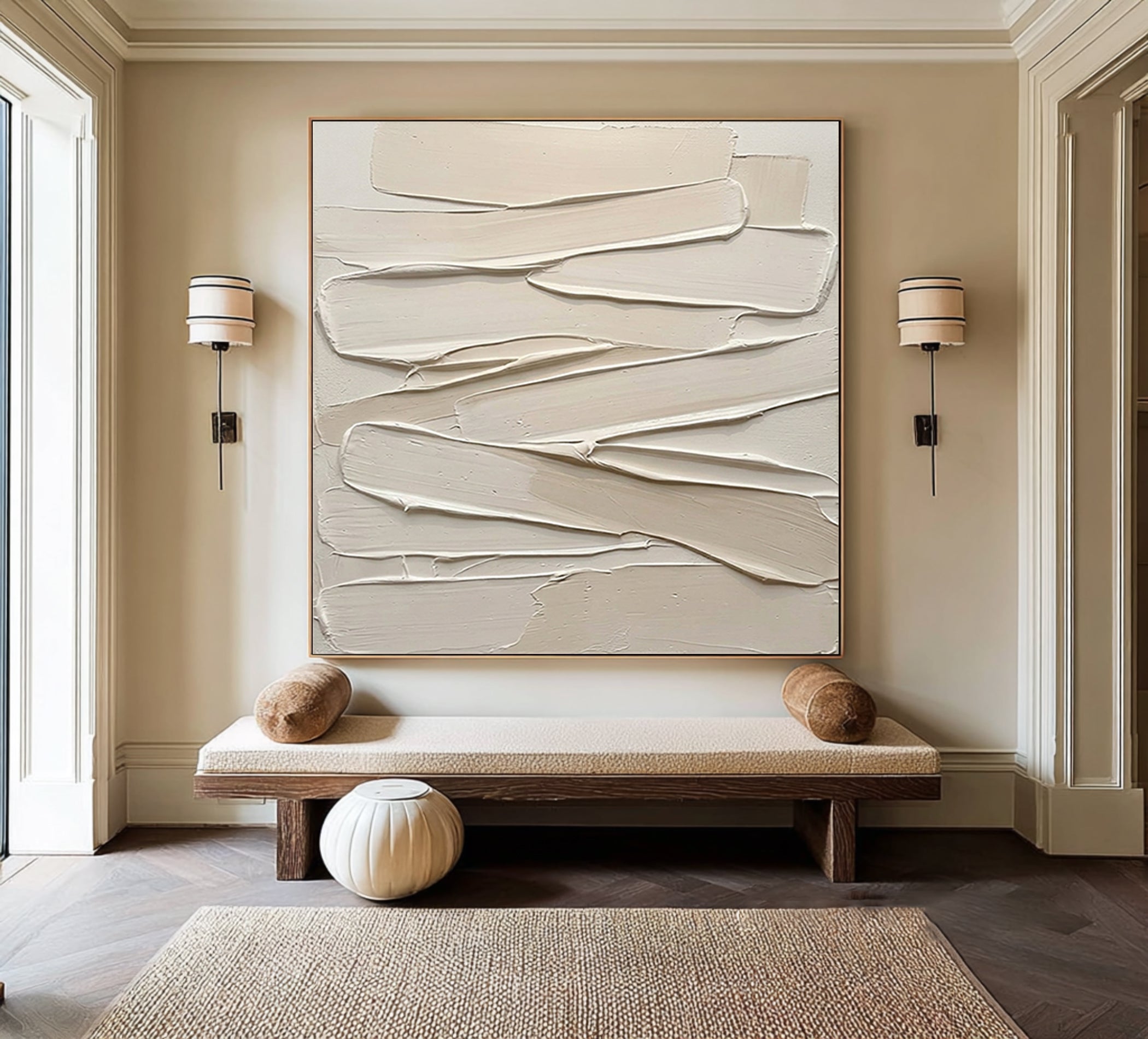 Large Textured Neutral Wall Art Hand Painted Sculptural Canvas