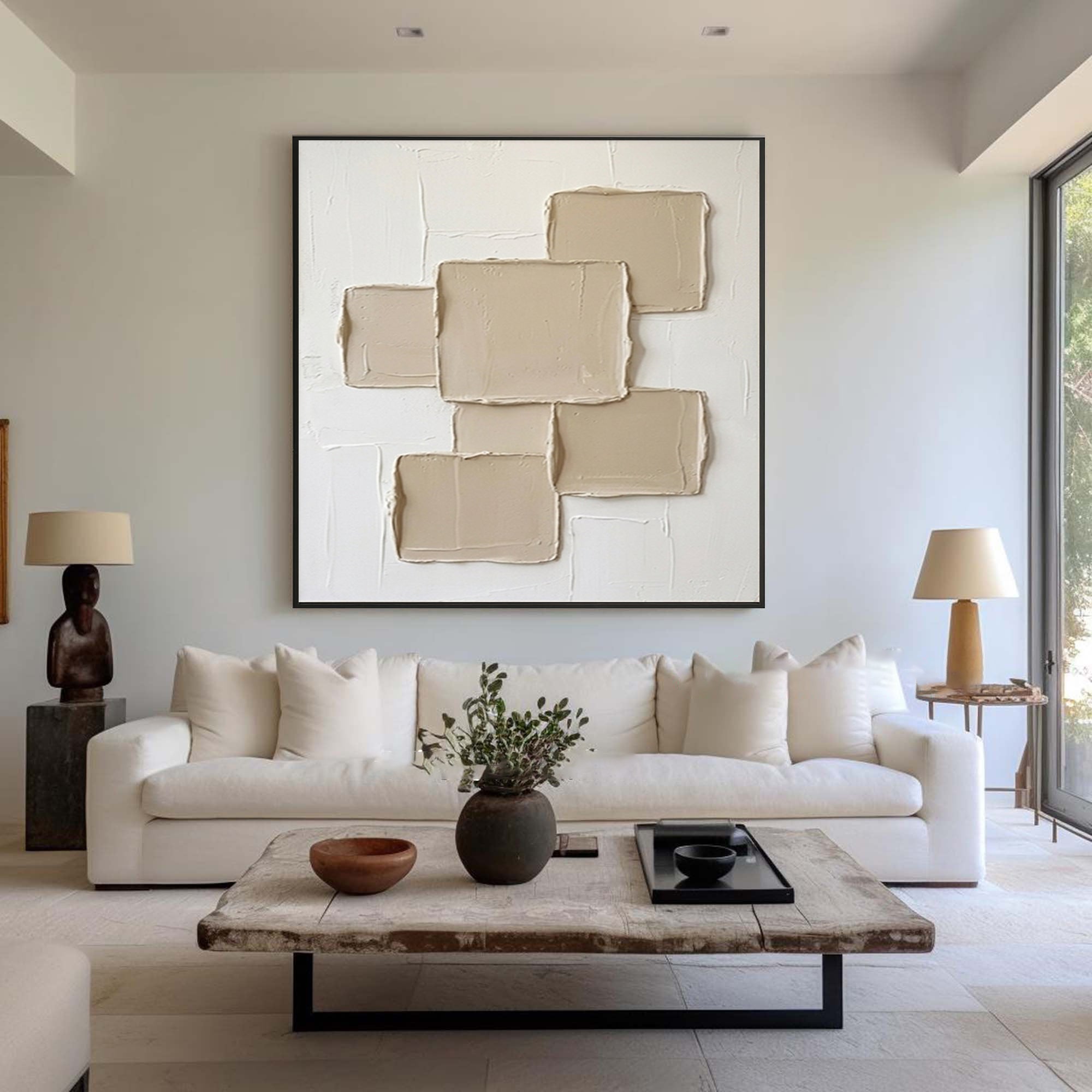 Large Minimalist Textured Wall Art Neutral Hand Painted Canvas