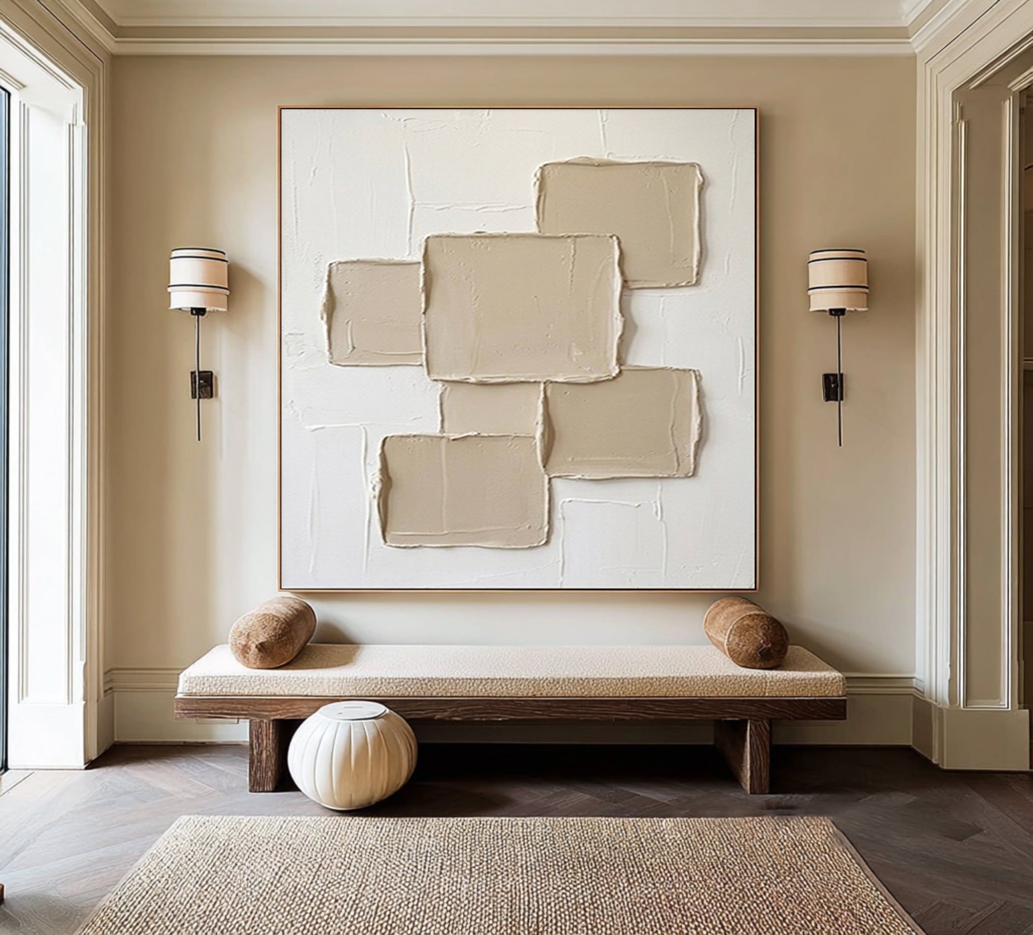 Large Minimalist Textured Wall Art Neutral Hand Painted Canvas