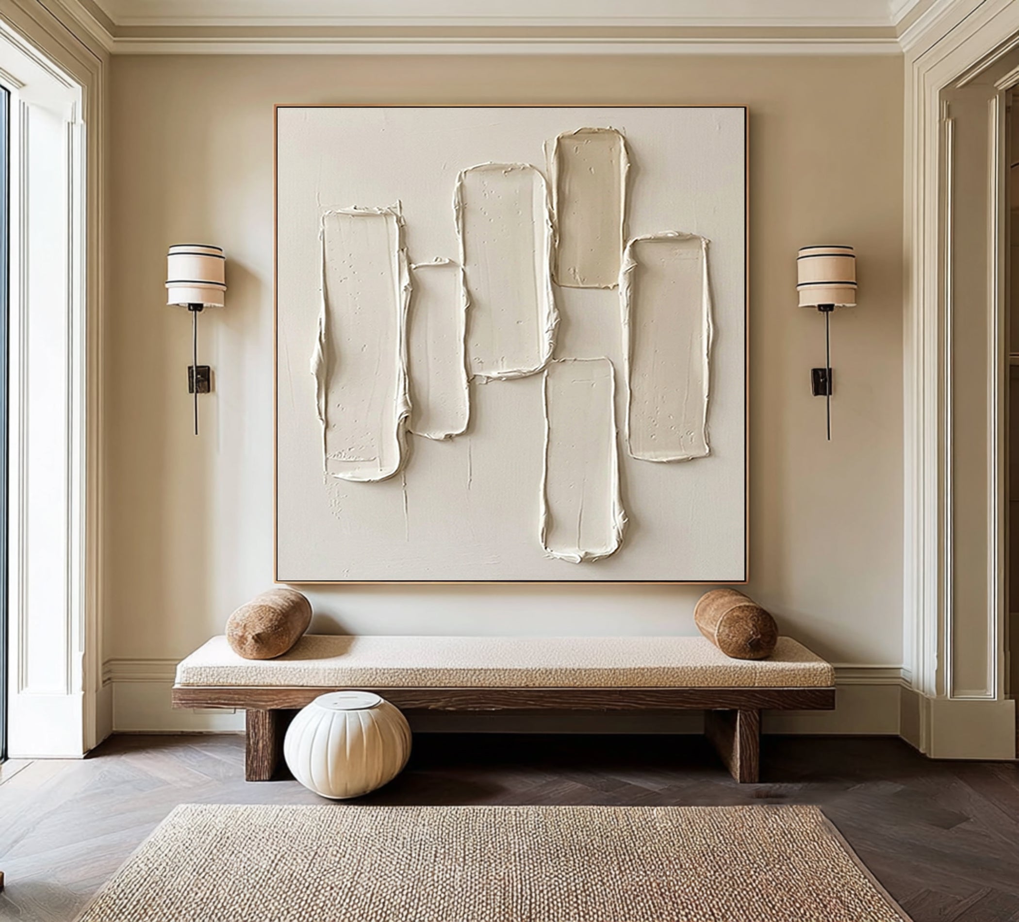 Large Minimalist Vertical Textured Wall Art Contemporary Neutral Hand Painted Canvas Painting