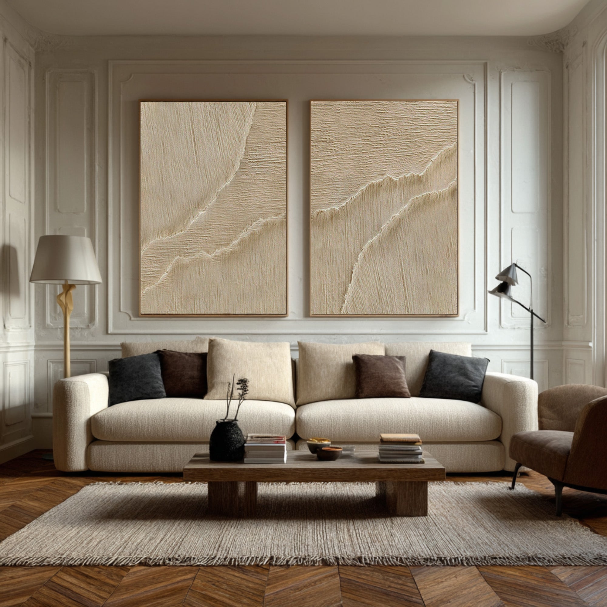 Paired Cream Relief Paintings Modern Wall Gallery Decor #WG 071