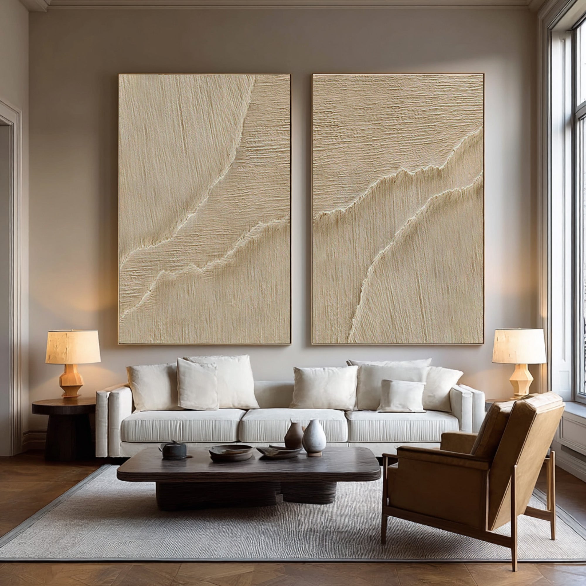 Paired Cream Relief Paintings Modern Wall Gallery Decor #WG 071