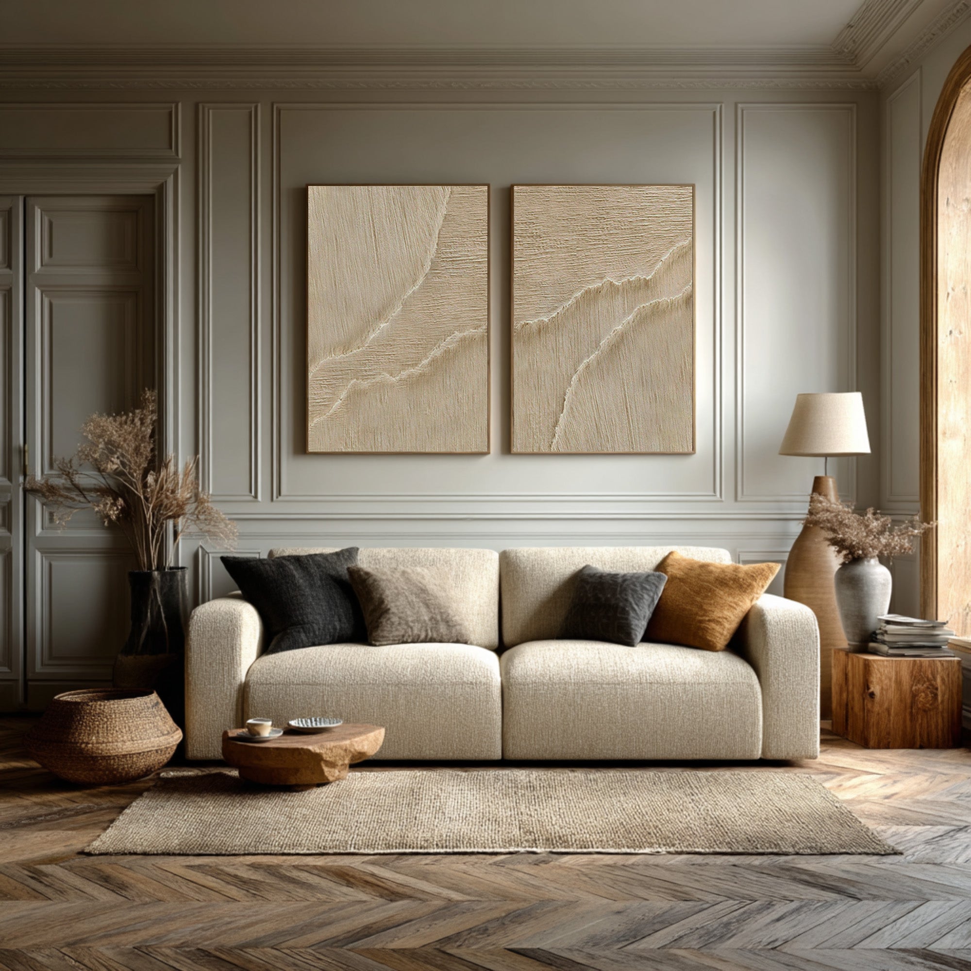 Paired Cream Relief Paintings Modern Wall Gallery Decor #WG 071