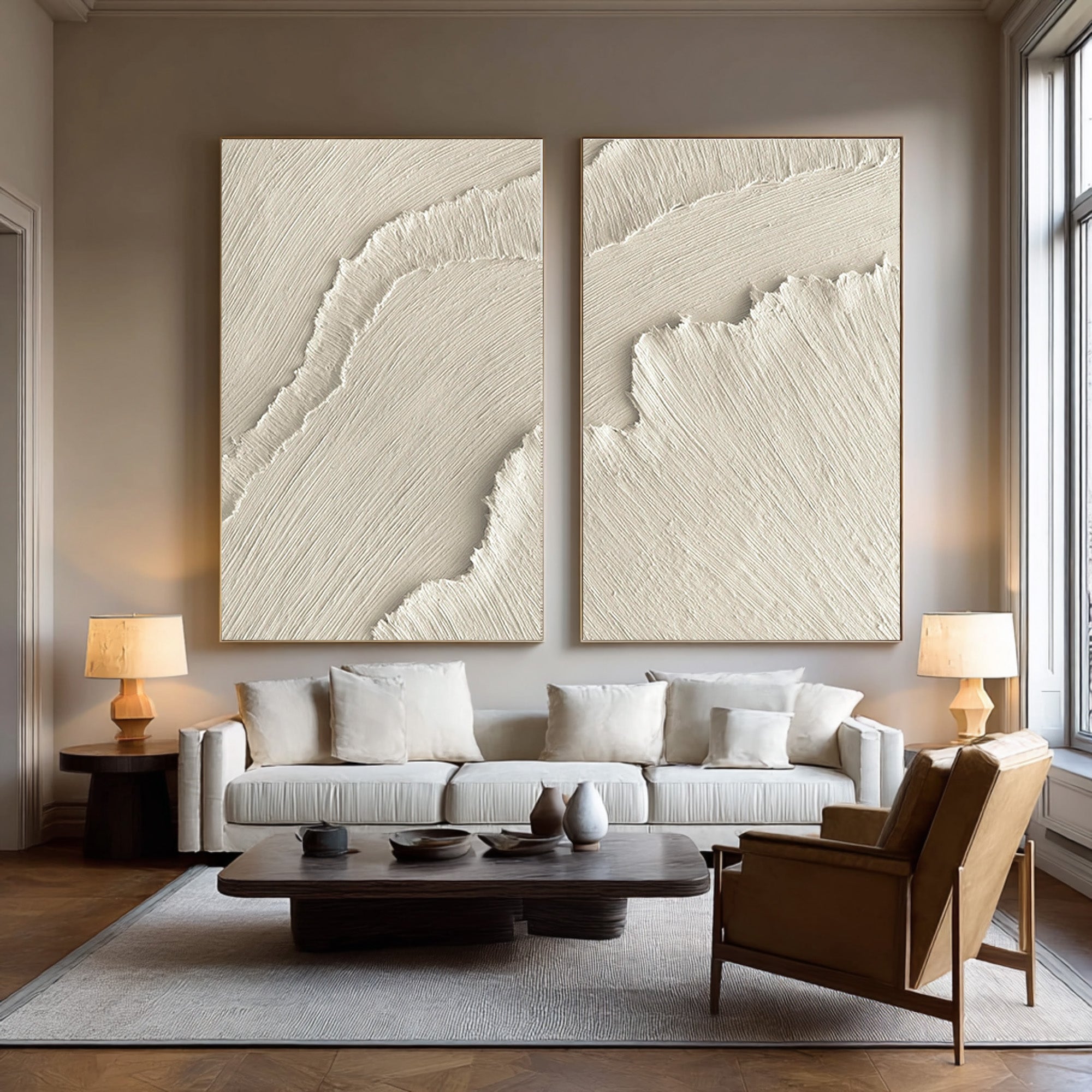 Elegant Beige Textured Art Pair Architectural Interior #WG 073