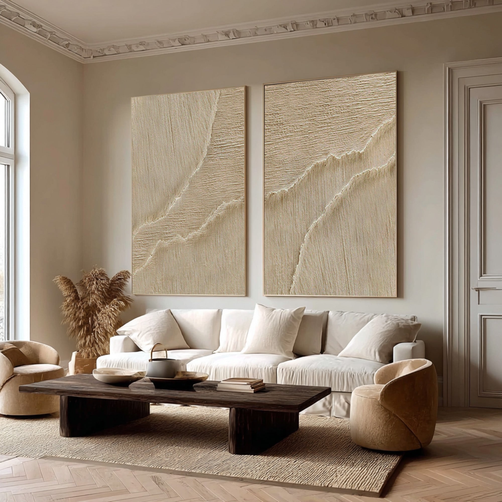 Paired Cream Relief Paintings Modern Wall Gallery Decor #WG 071