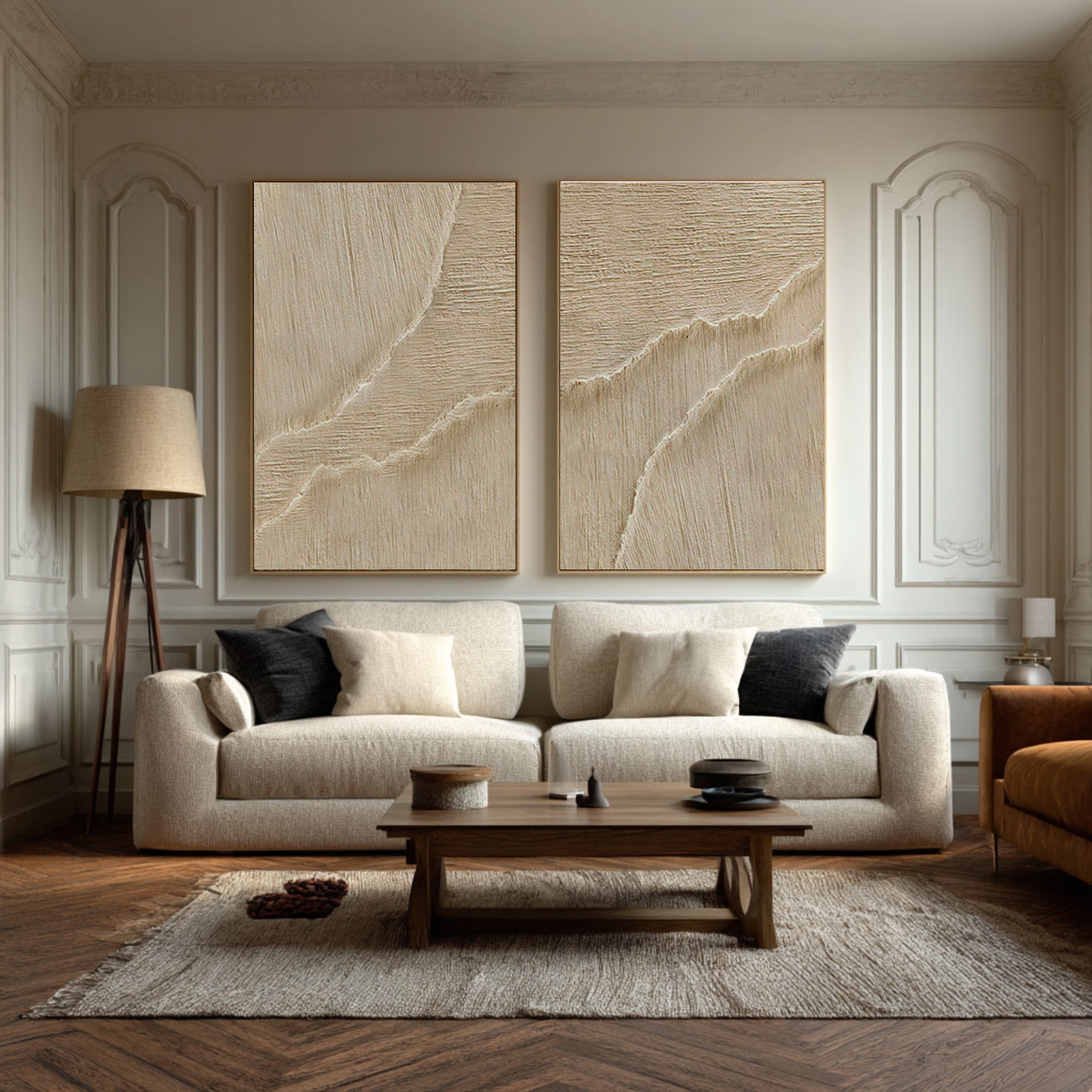 Paired Cream Relief Paintings Modern Wall Gallery Decor #WG 071