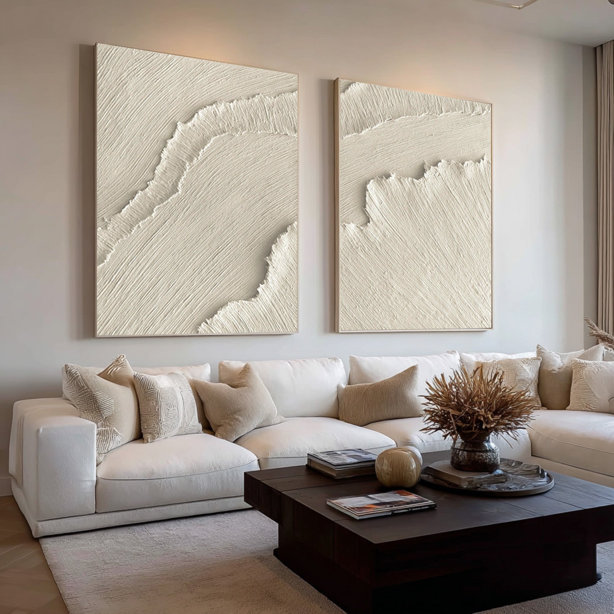 Elegant Beige Textured Art Pair Architectural Interior #WG 073