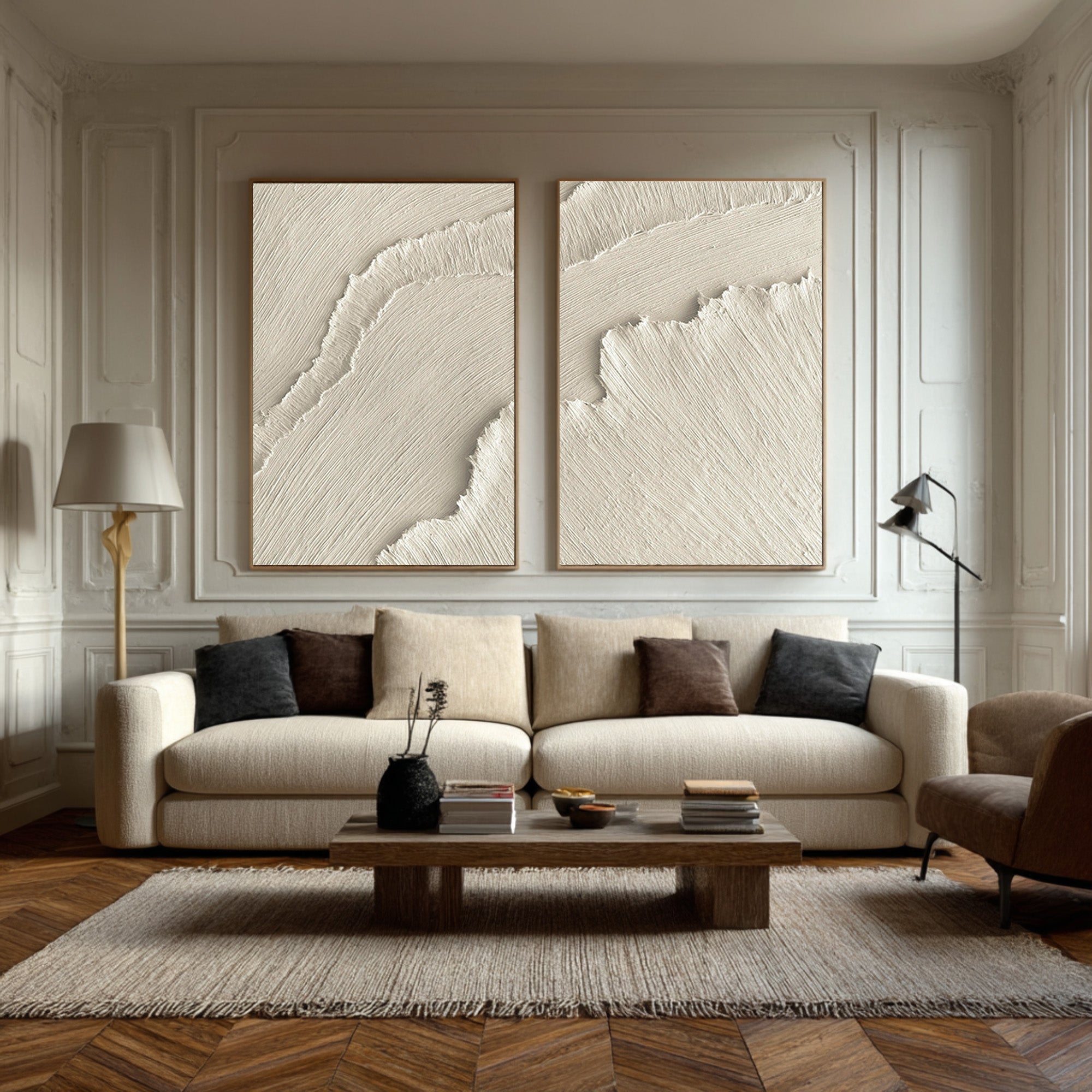 Elegant Beige Textured Art Pair Architectural Interior #WG 073