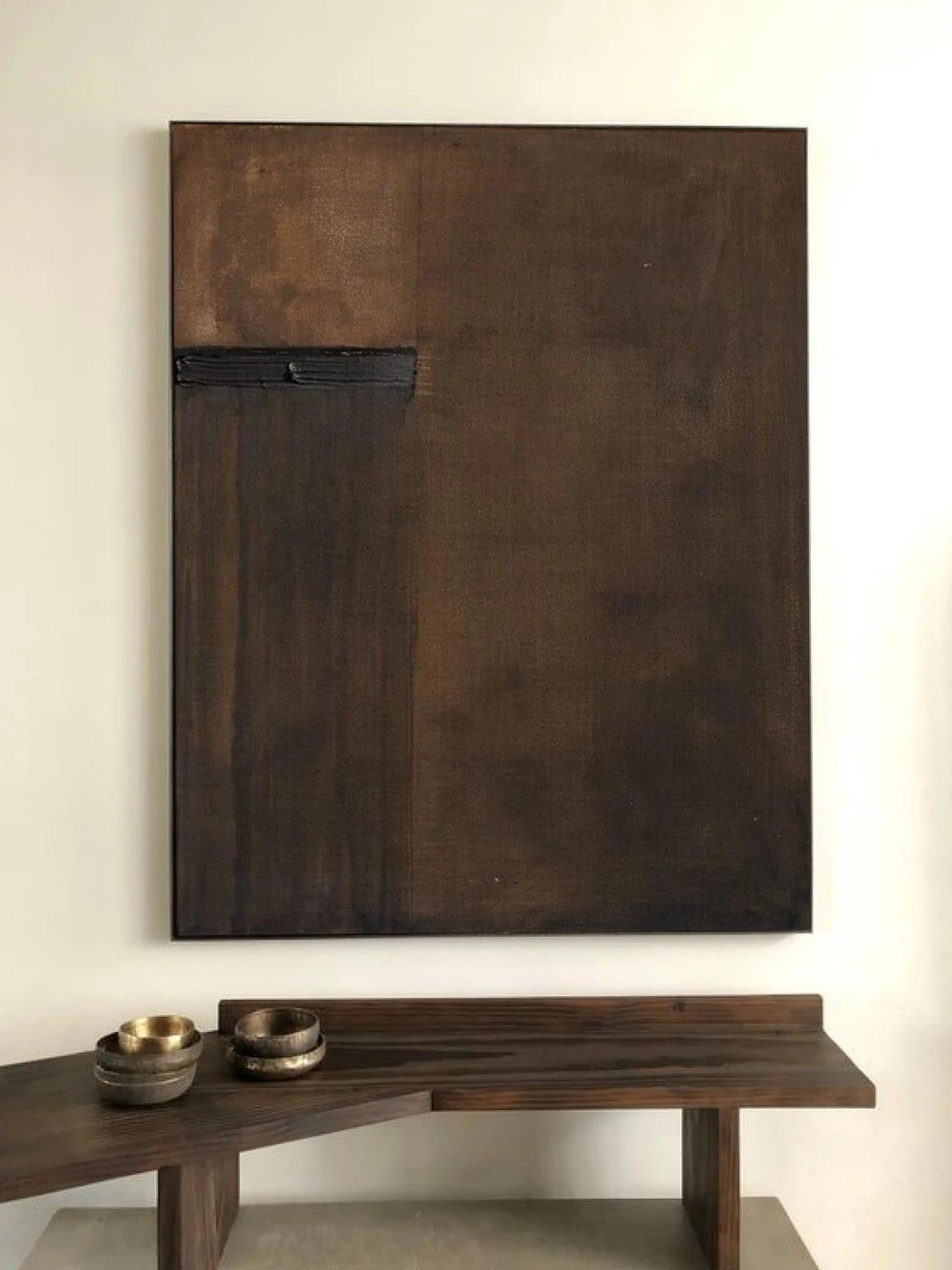 Brown Minimalist Textured Canvas Art, Wabi-Sabi Wall Decor #BGA 135
