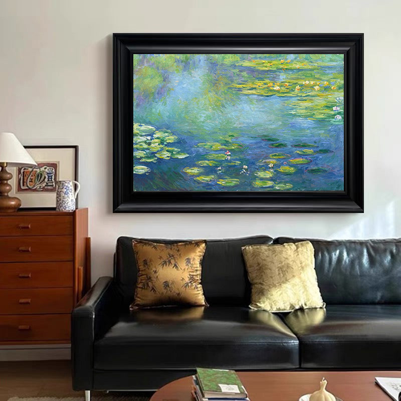 Monet Tribute Lilies, Blue Impressionist Scene #BGA 187