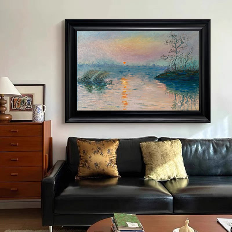 Shoreline Hues: Monet-Style Sunset, Atmospheric Water Art #BGA 191