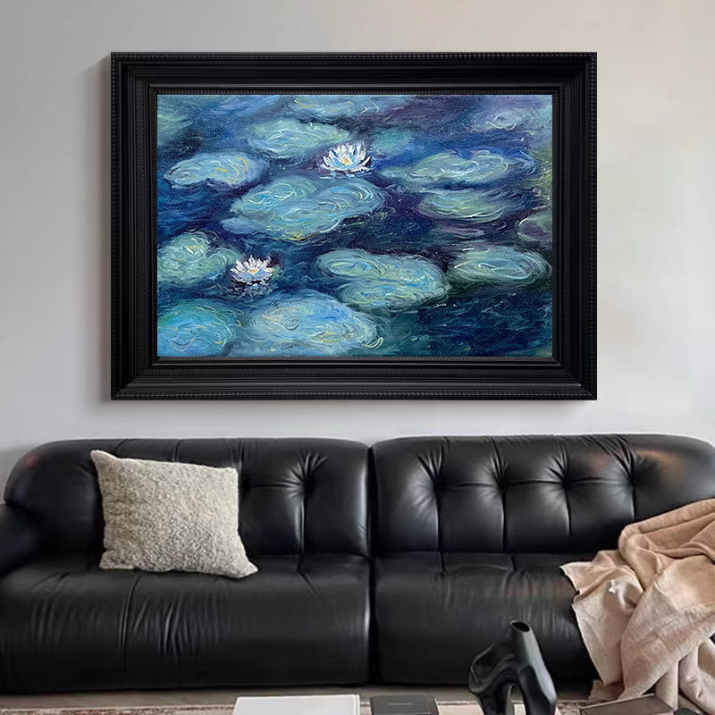 Deep Water Bloom: Monet-Esque Lilies, Deep Blue Landscape #BGA 189