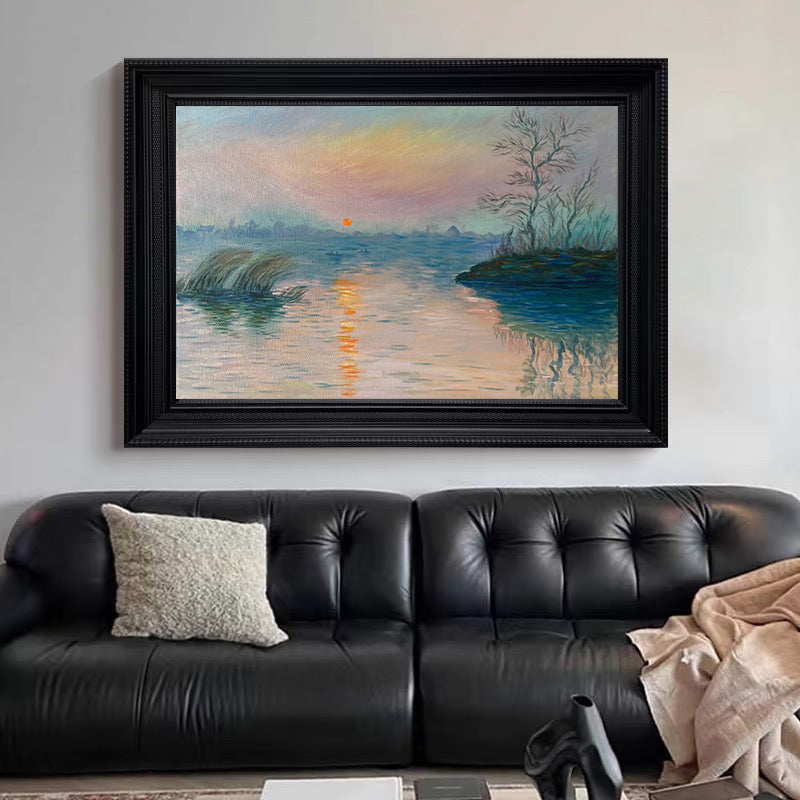 Shoreline Hues: Monet-Style Sunset, Atmospheric Water Art #BGA 191