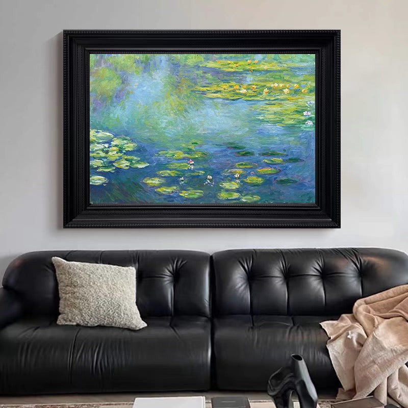 Monet Tribute Lilies, Blue Impressionist Scene #BGA 187