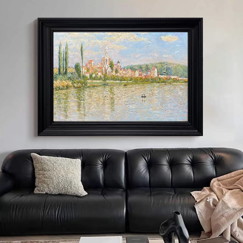 Monet Style Vétheuil, Impressionist River Landscape #BGA 171
