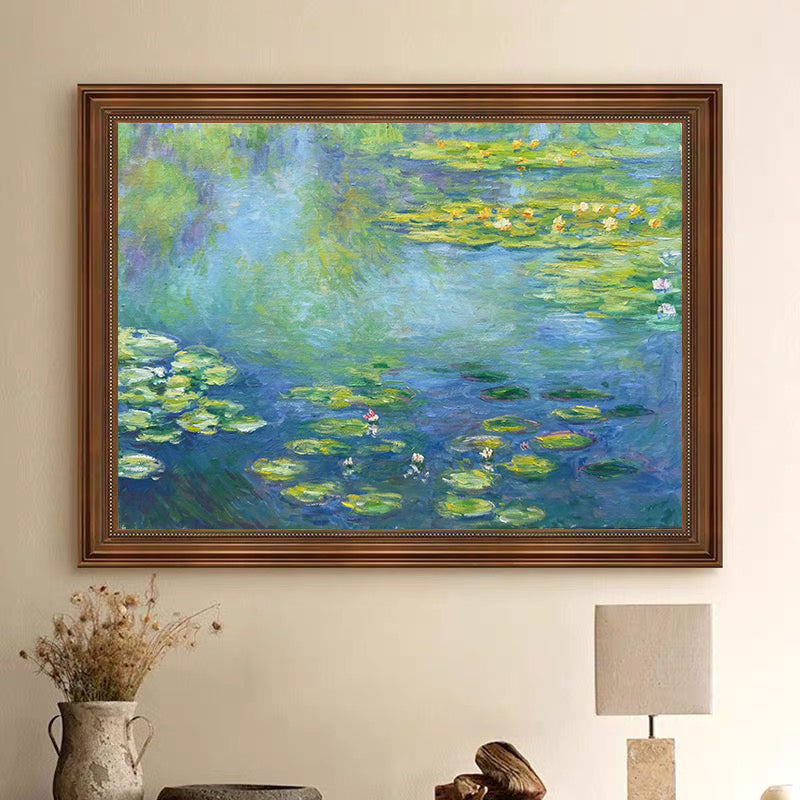 Monet Tribute Lilies, Blue Impressionist Scene #BGA 187