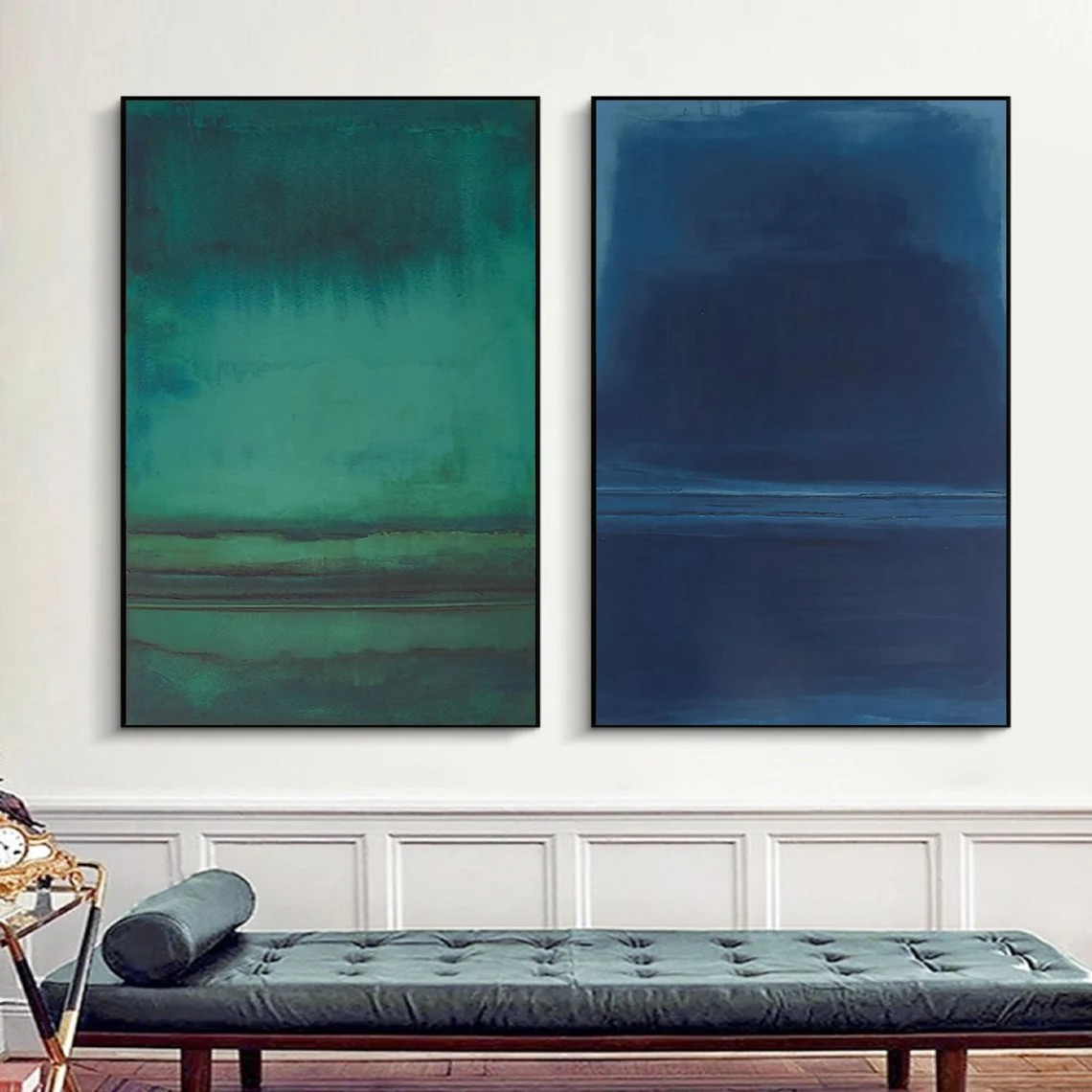 Blue & Green Minimalist Landscape Abstract, Serene Wall Set #BGA 143