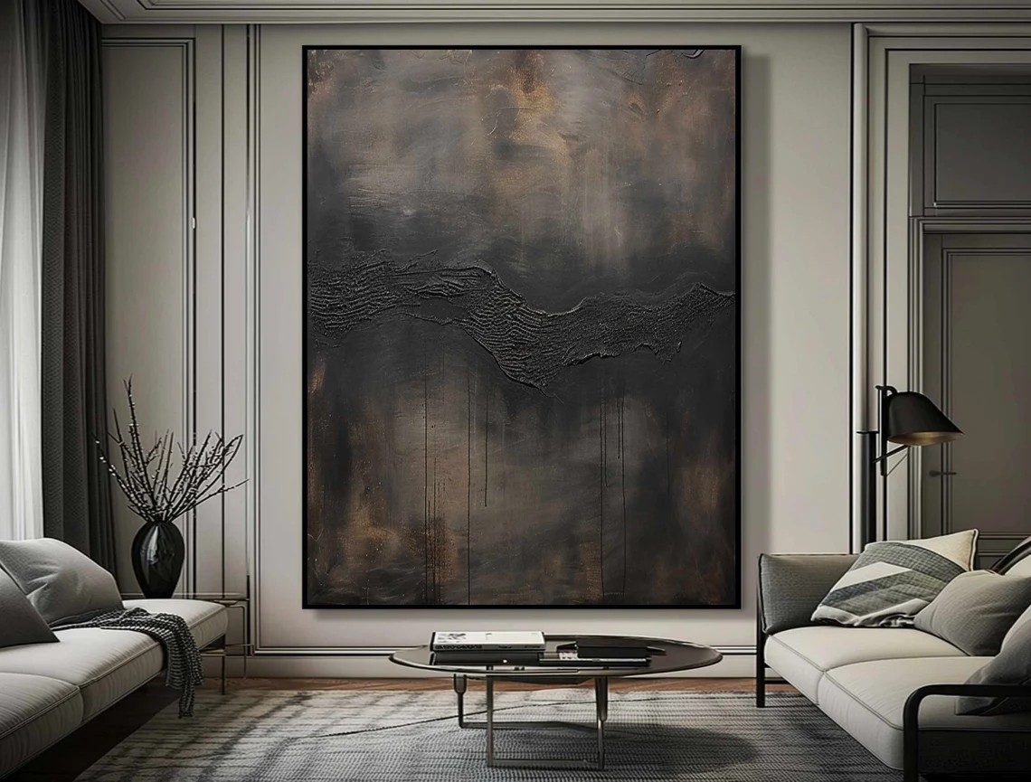 Moody Dark Wall Art, Textured Canvas, Minimalist Decor #BGA 136