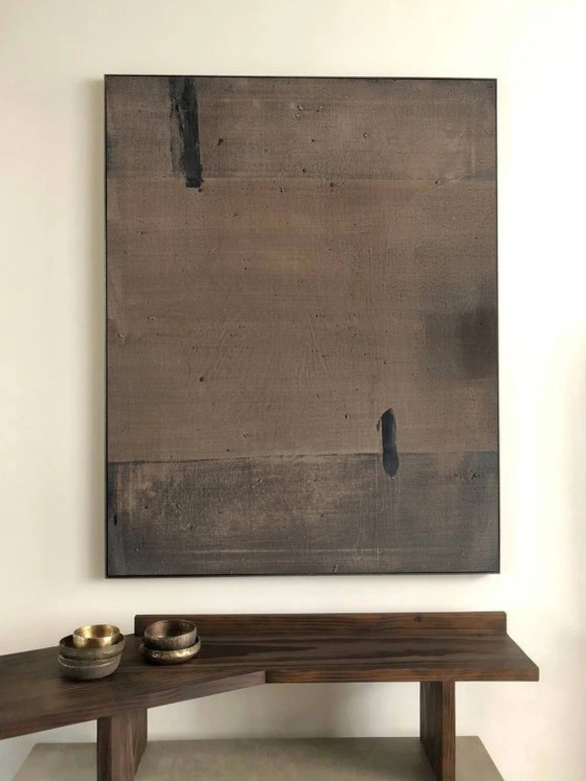 Large Abstract Brown Canvas, Wabi-Sabi Textured Wall Art #BGA 159