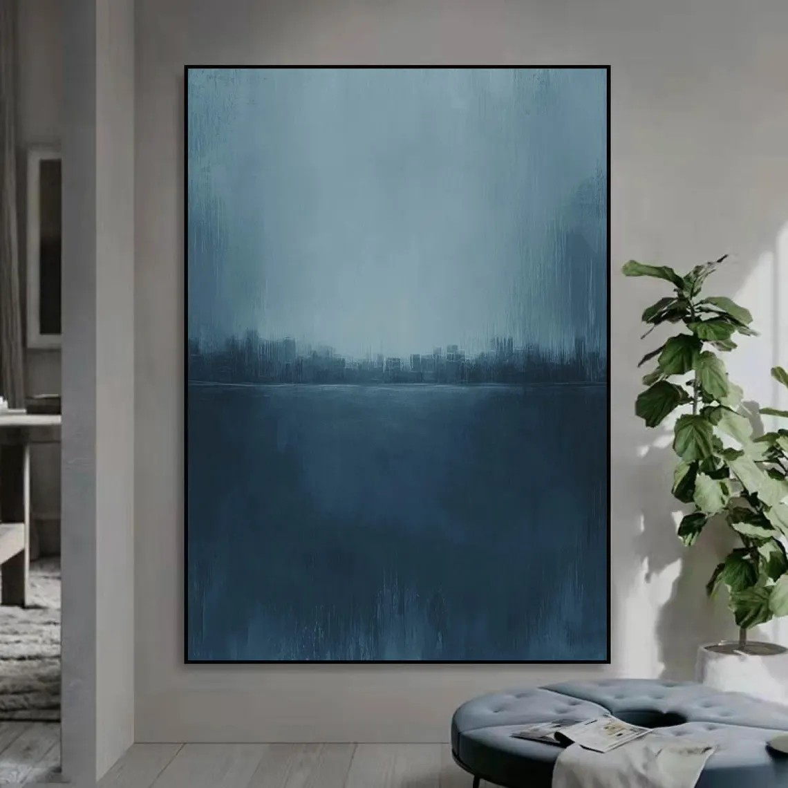 Blue Landscape Abstract Painting, Serene Minimalist Wall Art #BGA 138