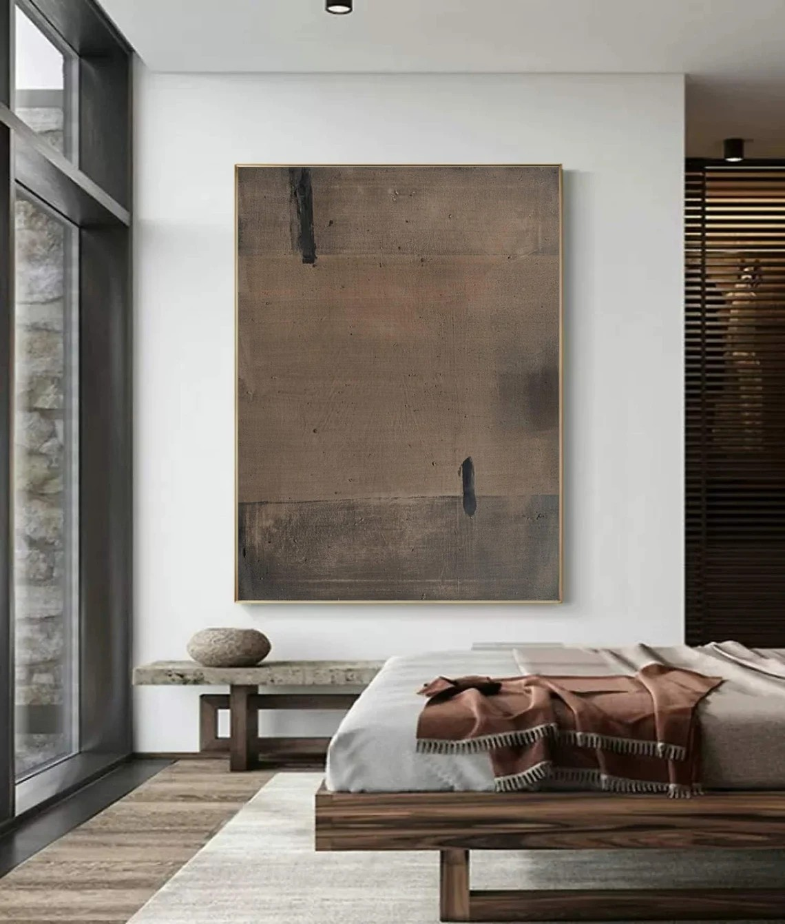 Large Abstract Brown Canvas, Wabi-Sabi Textured Wall Art #BGA 159
