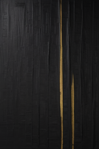 Textured Black Abstract Art Diptych with Vertical Gold Inlays #BGA 291