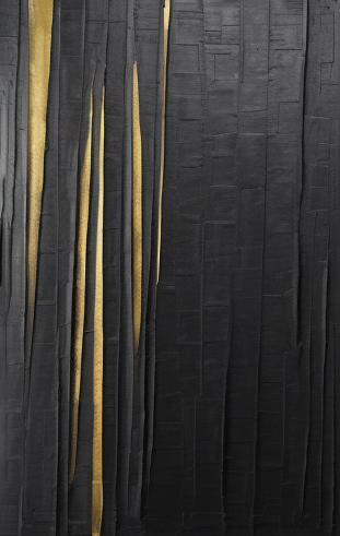 Textured Black Abstract Art Diptych with Vertical Gold Inlays #BGA 291