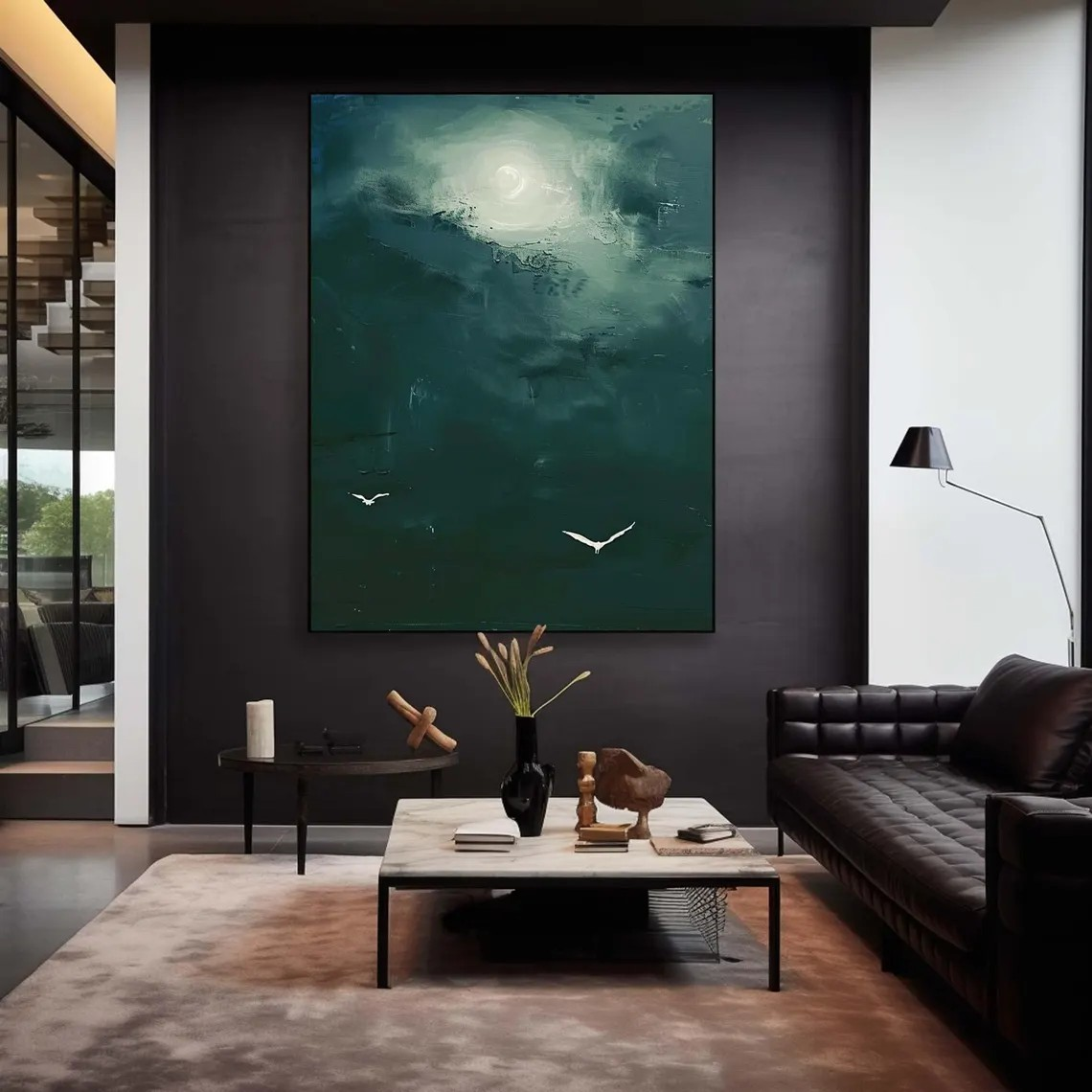 Modern Bird Art, Atmospheric Green Sky, Unique Wall Decor #BGA 149