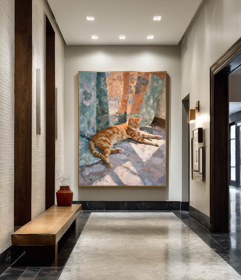 Textured Relief Art Reclining Cat Statement Piece #WG 052
