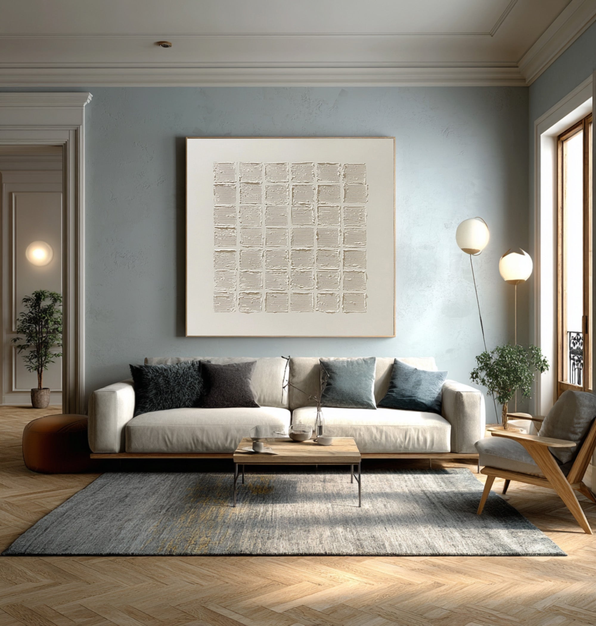 Minimalist Beige Painting Relief Texture Square #WG 057