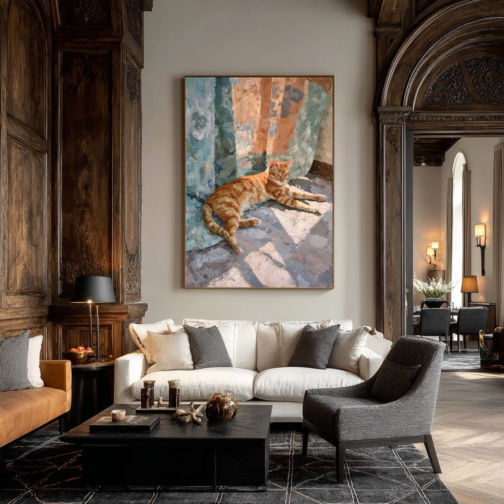 Textured Relief Art Reclining Cat Statement Piece #WG 052