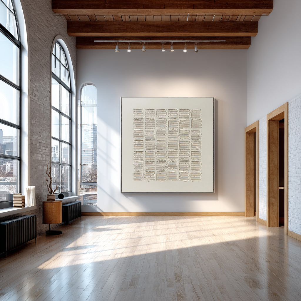 Minimalist Beige Painting Relief Texture Square #WG 057