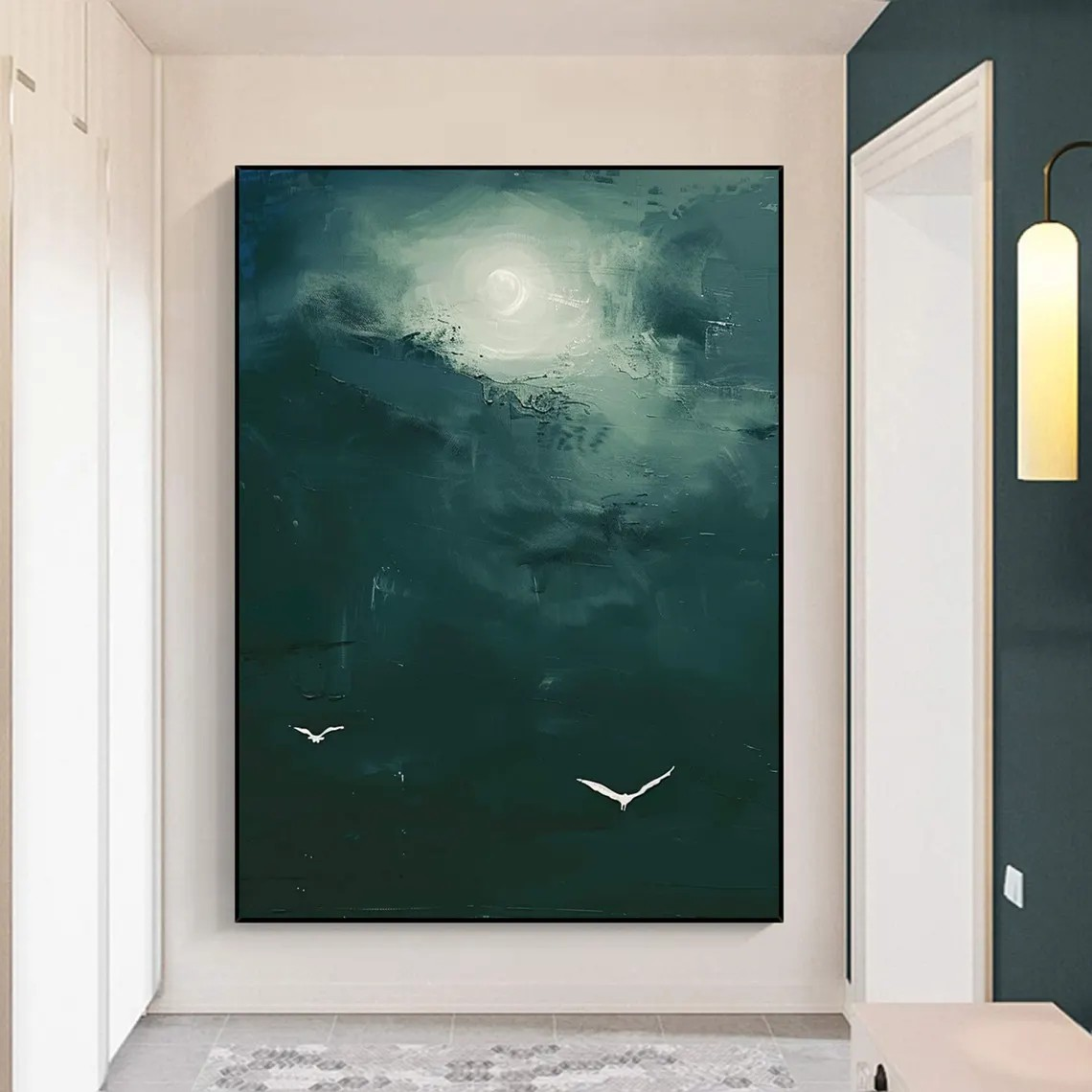 Modern Bird Art, Atmospheric Green Sky, Unique Wall Decor #BGA 149
